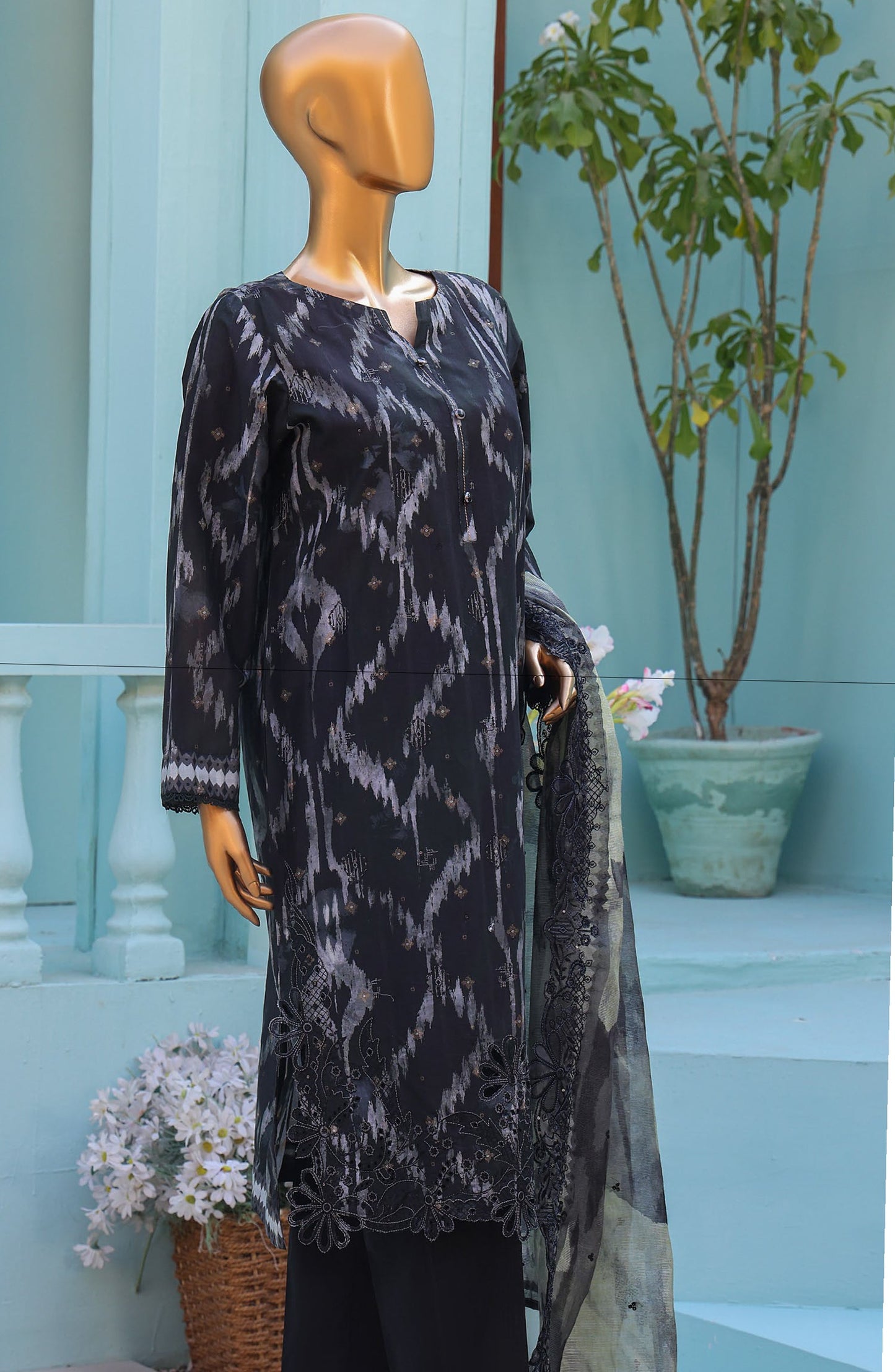 Ninokara by HZ Textile Embroidered Jacquard Unstitched 3 Piece Suit - Design-07 - HZ26NKR - Black - Summer Collection