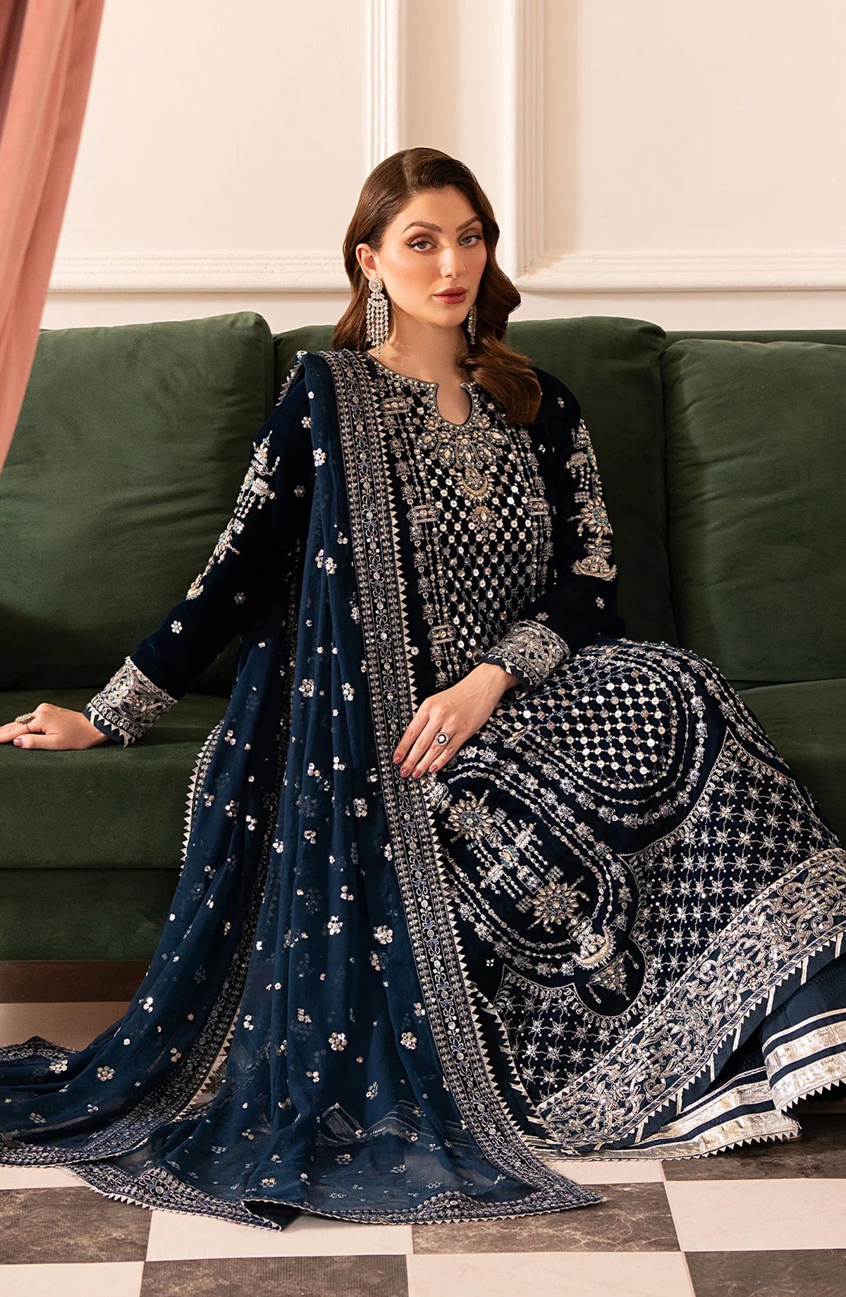 Noirah by Embroidered Velvet Unstitched 3 Piece Suit - NV-002 - AK26NOI - Blue - Winter Collection
