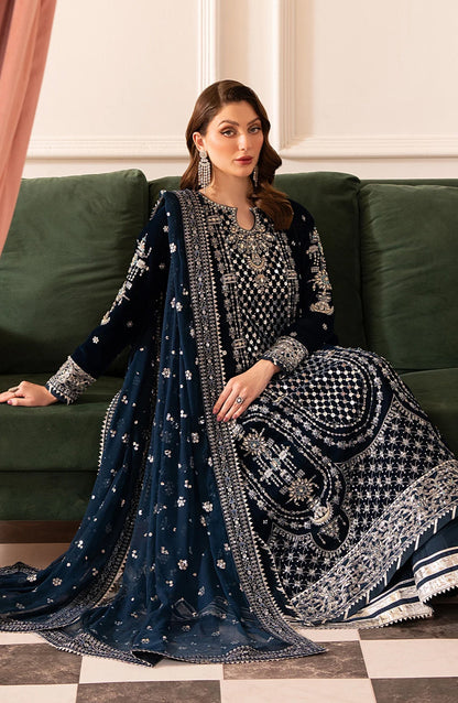 Noirah by Embroidered Velvet Unstitched 3 Piece Suit - NV-002 - AK26NOI - Blue - Winter Collection