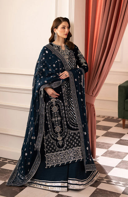 Noirah by Embroidered Velvet Unstitched 3 Piece Suit - NV-002 - AK26NOI - Blue - Winter Collection