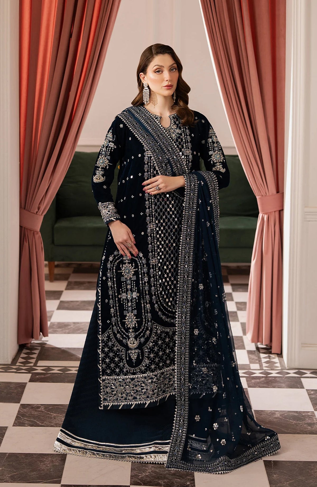 Noirah by Embroidered Velvet Unstitched 3 Piece Suit - NV-002 - AK26NOI - Blue - Winter Collection