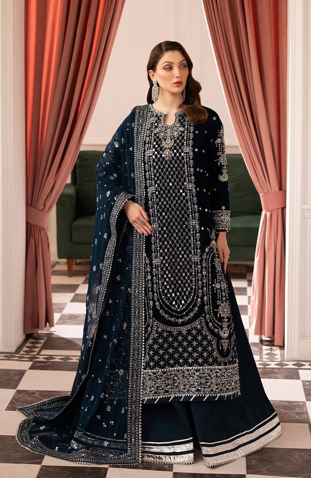 Noirah by Embroidered Velvet Unstitched 3 Piece Suit - NV-002 - AK26NOI - Blue - Winter Collection