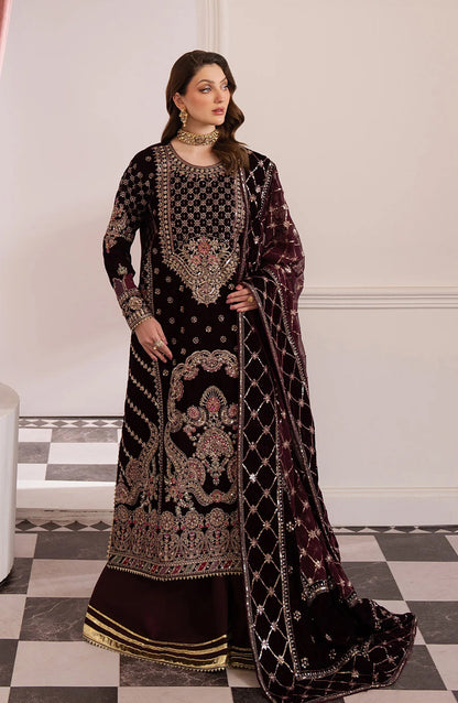 Noirah by Embroidered Velvet Unstitched 3 Piece Suit - NV-003 - AK26NOI - Maroon - Winter Collection