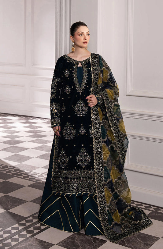 Noirah by Embroidered Velvet Unstitched 3 Piece Suit - NV-006 - AK26NOI - Blue - Winter Collection