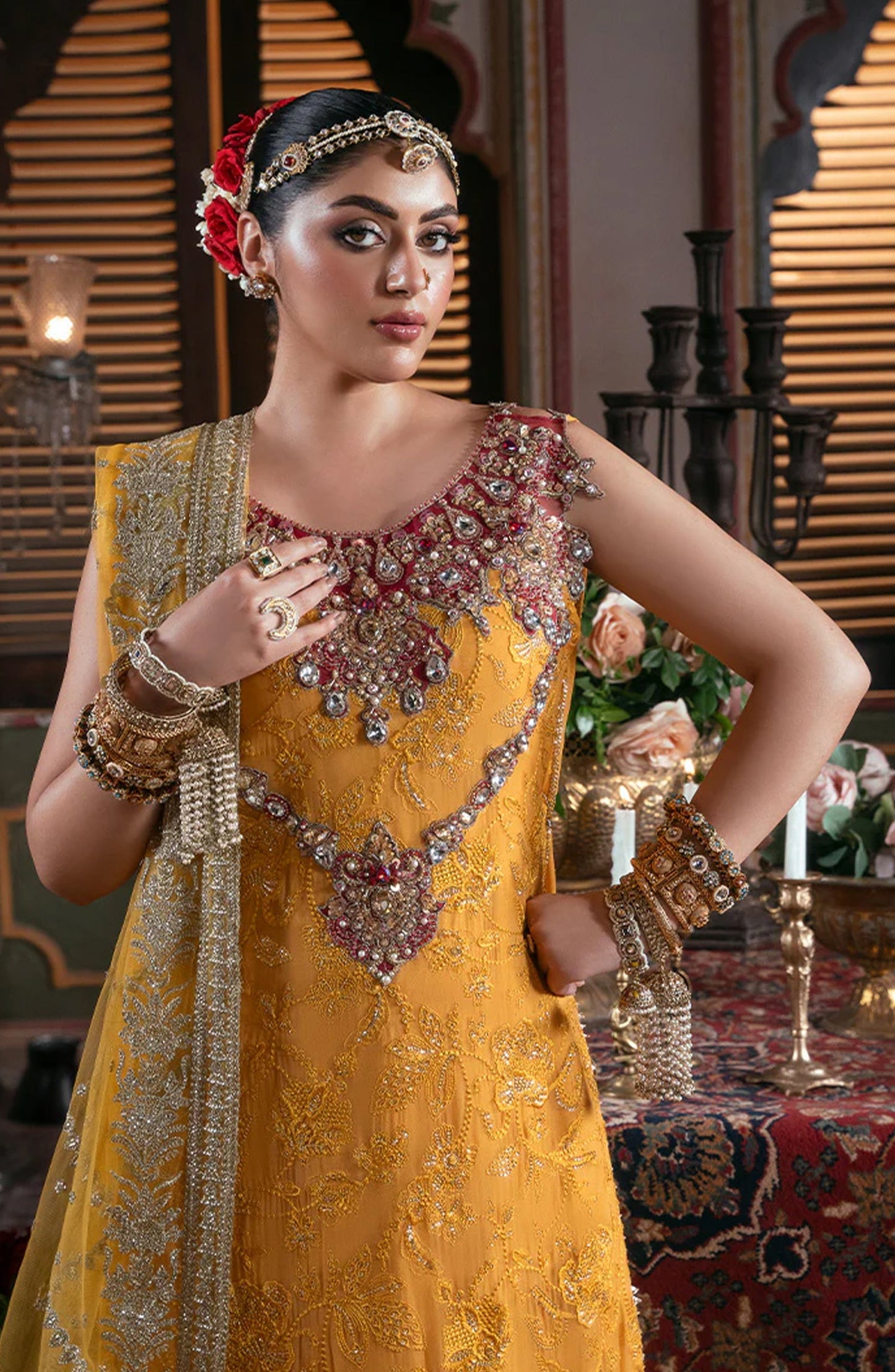 Noor-e-Naaz by Imrozia Luxury Embroidered Net Unstitched 3 Piece Suit - IB-55 ROSHNI - IMP25NRN - Yellow - Bridal Collection
