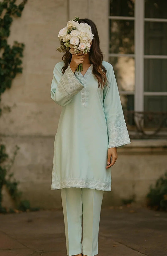 Noor-e-Rang by Ayla Embroidered Lawn Stitched 2 Piece Suit - Hareem - AY25NRG - Pastel Green - Summer Collection