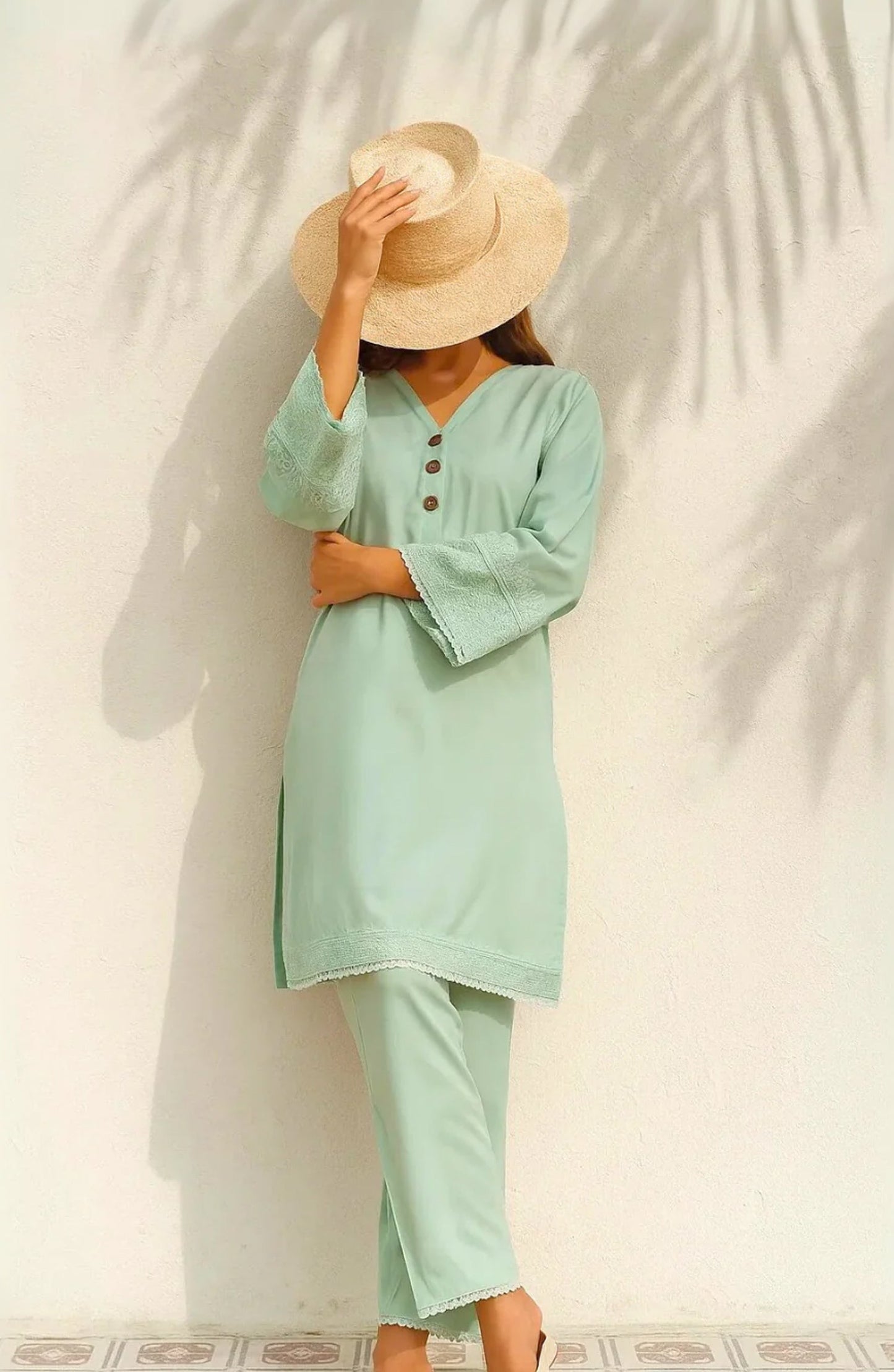 Noor-e-Rang by Ayla Embroidered Lawn Stitched 2 Piece Suit - SABZ-SITARA - AY25NRG - Green - Summer Collection