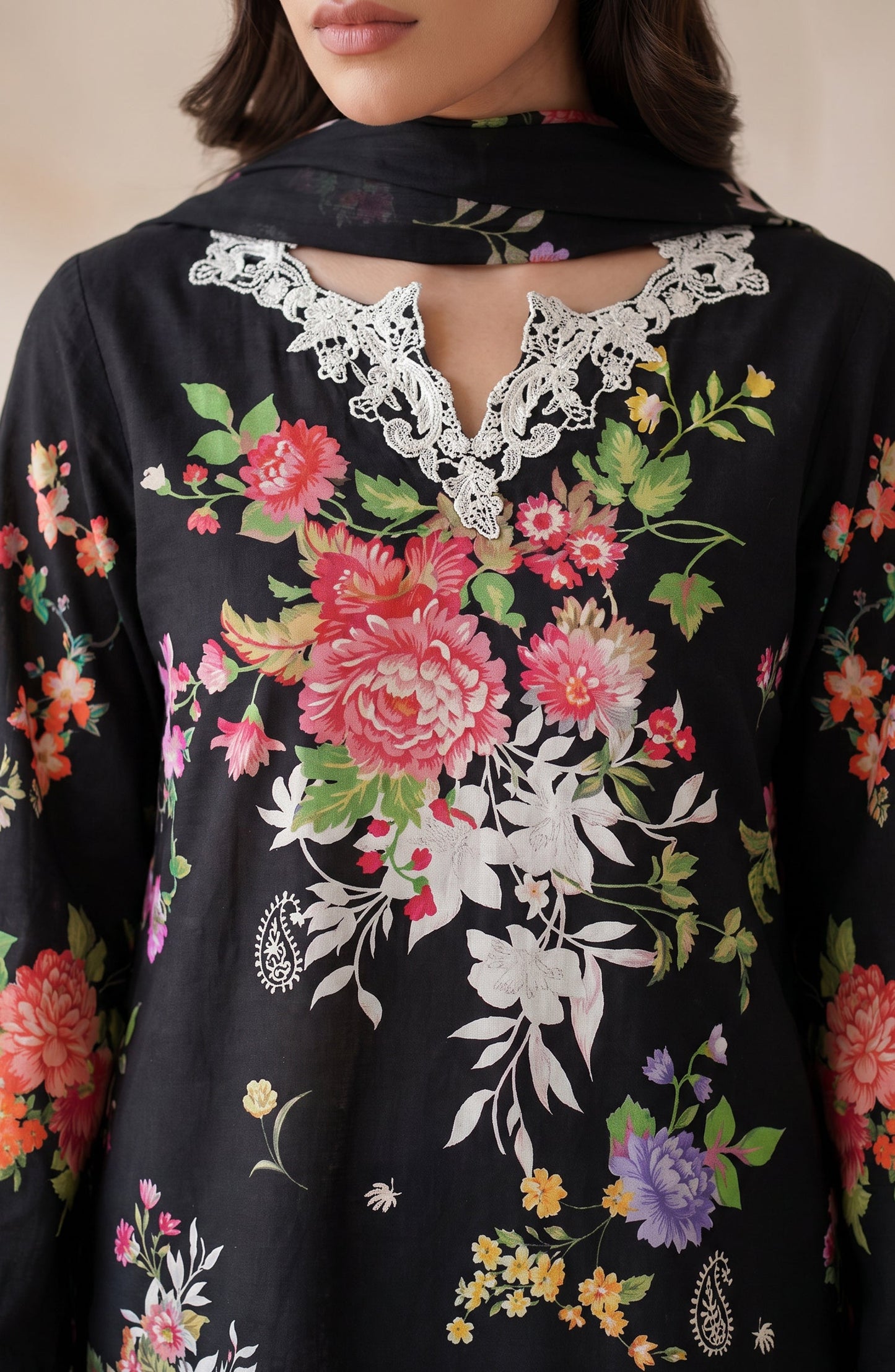 Noora by Amna Khadija Embroidered Cambric Stitched 3 Piece Suit - AKPN-02 - AM26ORA - Black - Summer Collection