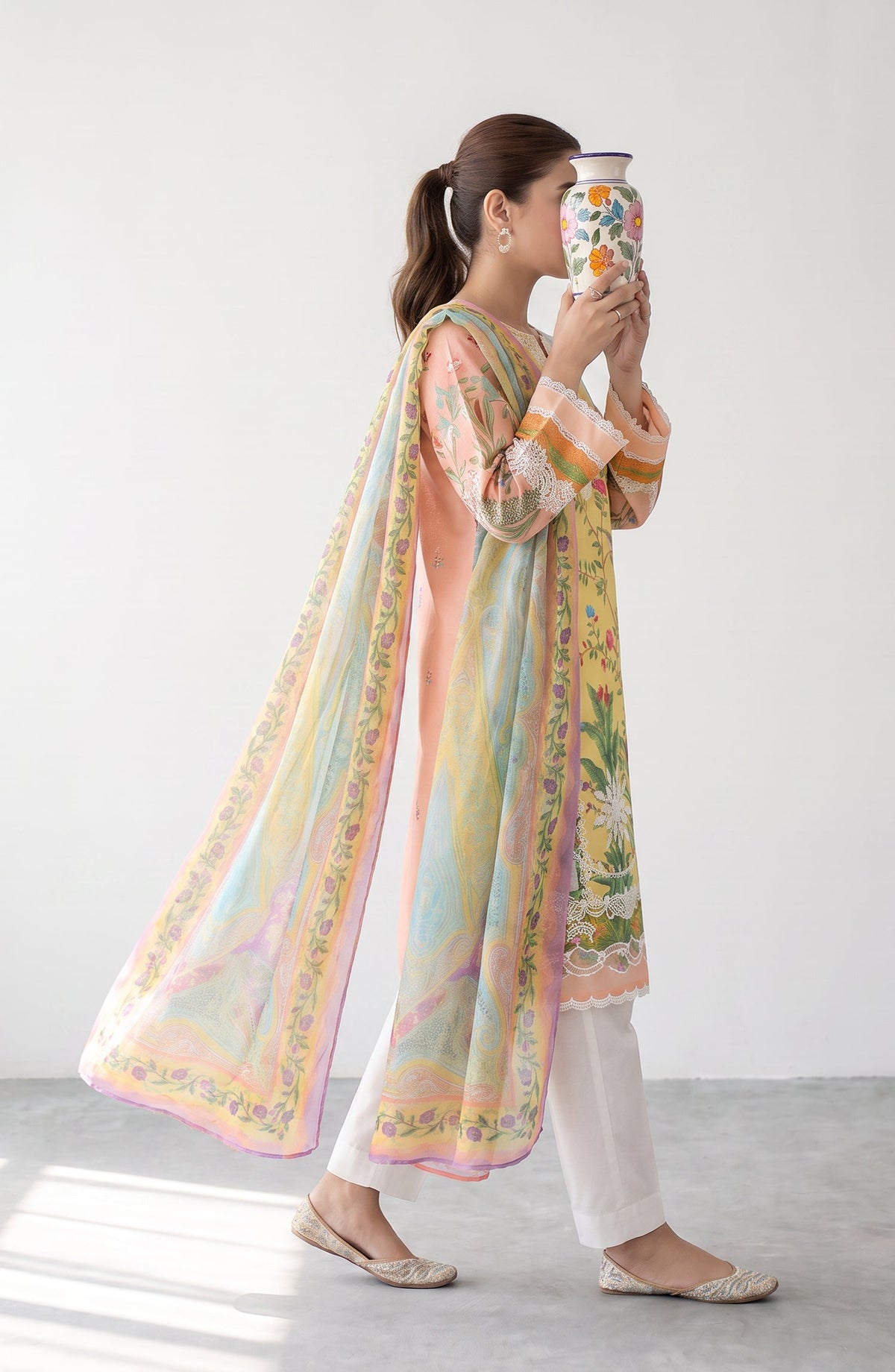 Noora by Amna Khadija Embroidered Cambric Stitched 3 Piece Suit - AKPN-03 - AM26ORA - Yellow - Summer Collection