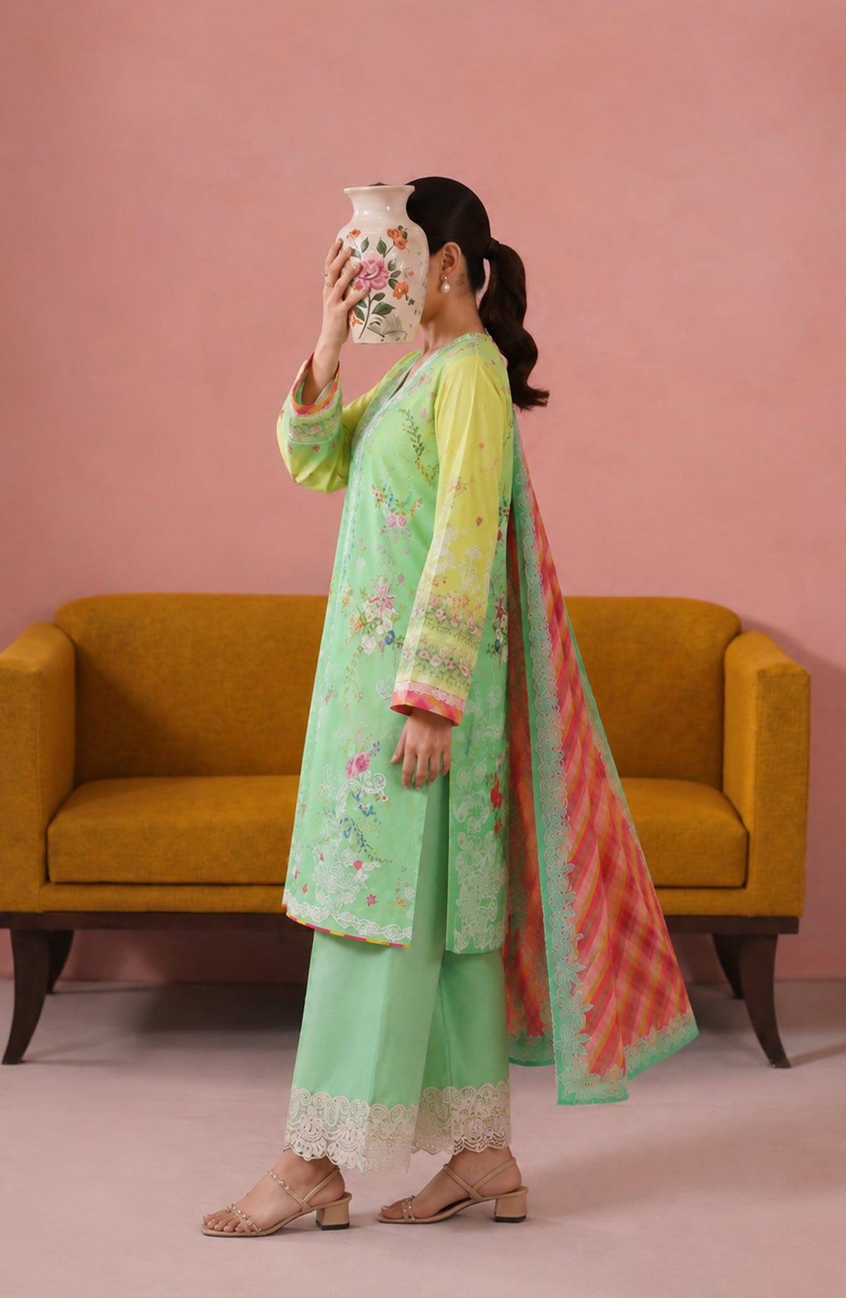 Noora by Amna Khadija Embroidered Cambric Stitched 3 Piece Suit - AKPN-04 - AM26ORA - Green - Summer Collection