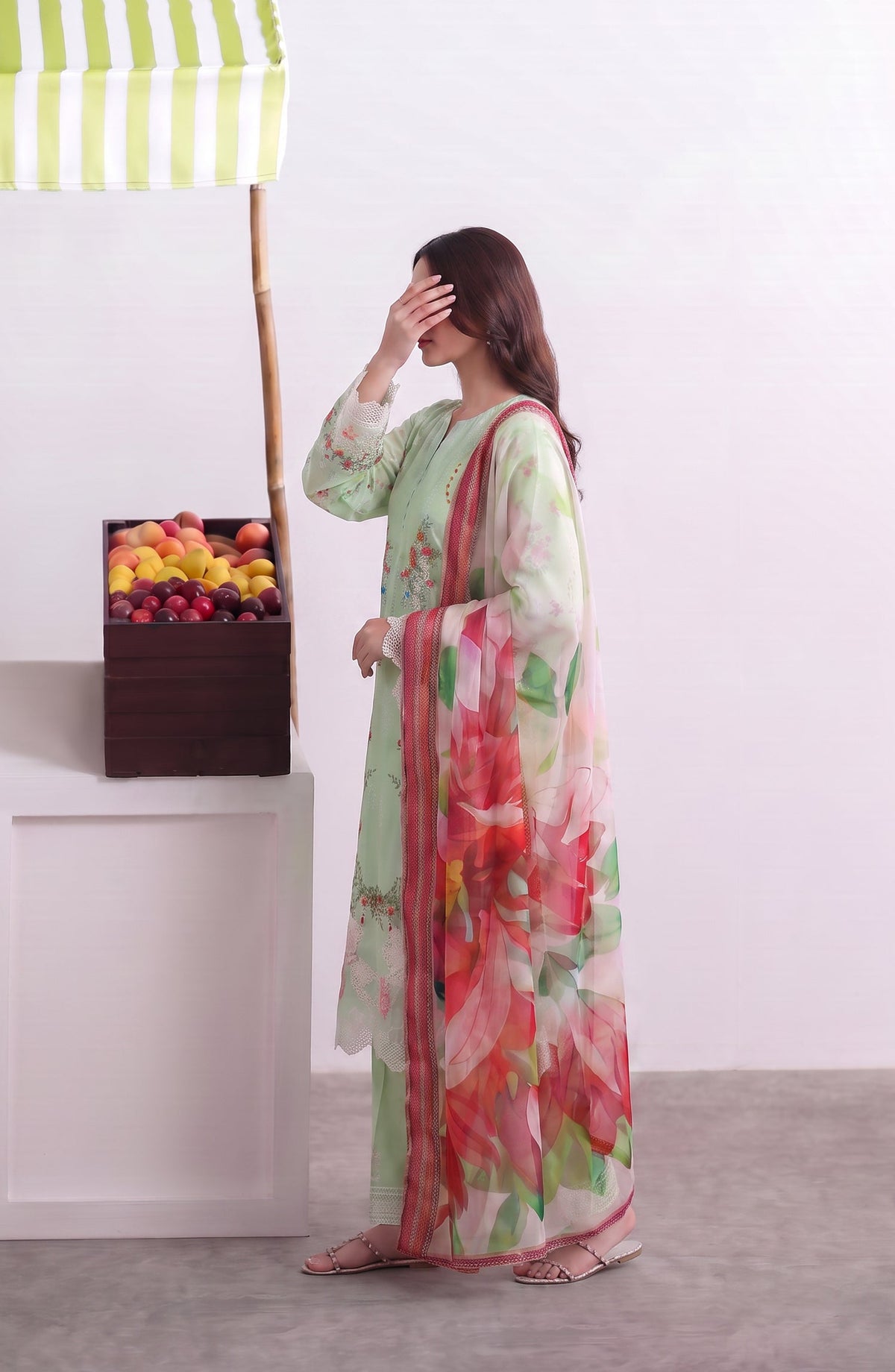 Noora by Amna Khadija Embroidered Cambric Stitched 3 Piece Suit - AKPN-05 - AM26ORA - Green - Summer Collection
