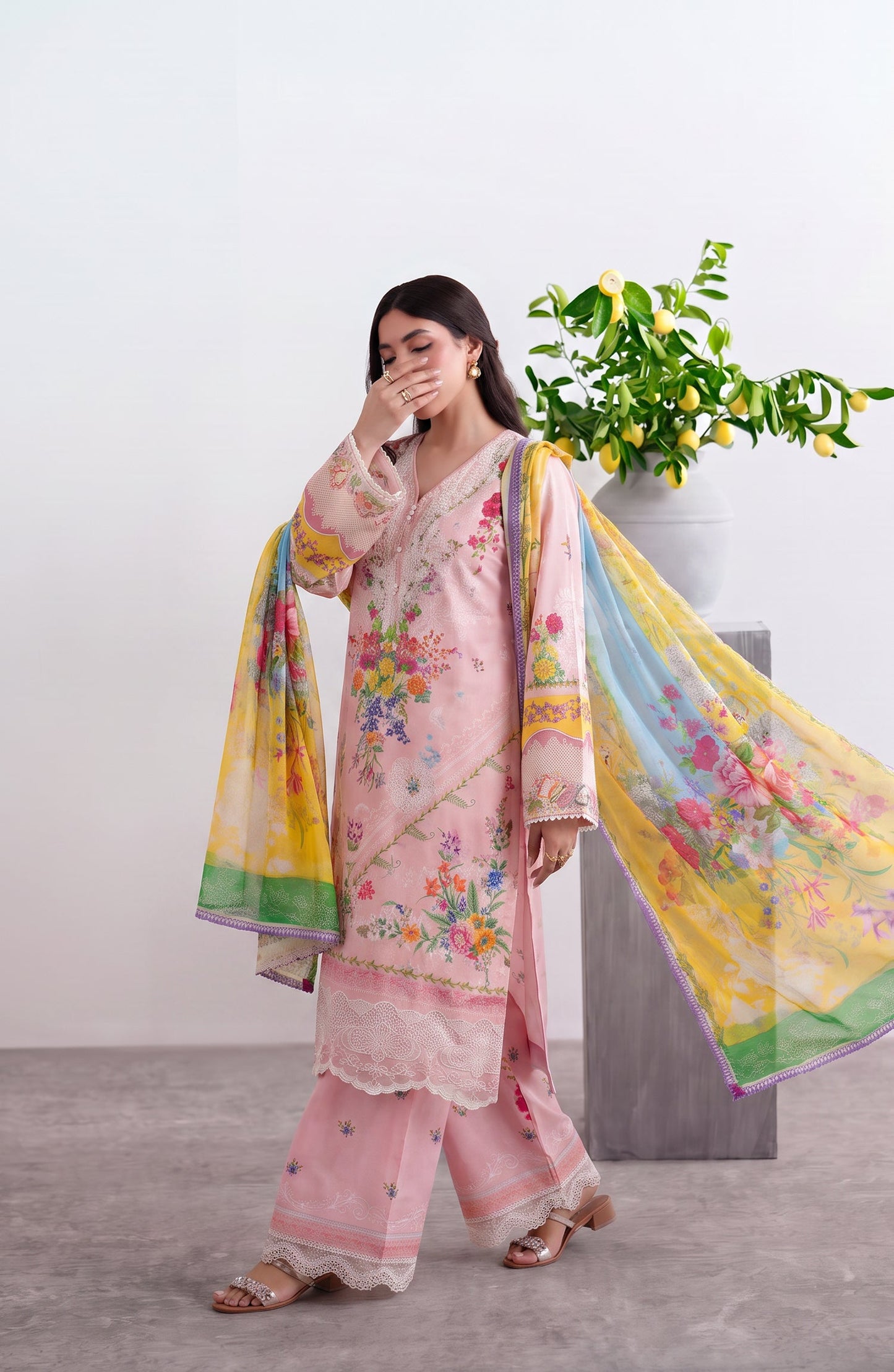Noora by Amna Khadija Embroidered Cambric Stitched 3 Piece Suit - AKPN-07 - AM26ORA - Pink - Summer Collection