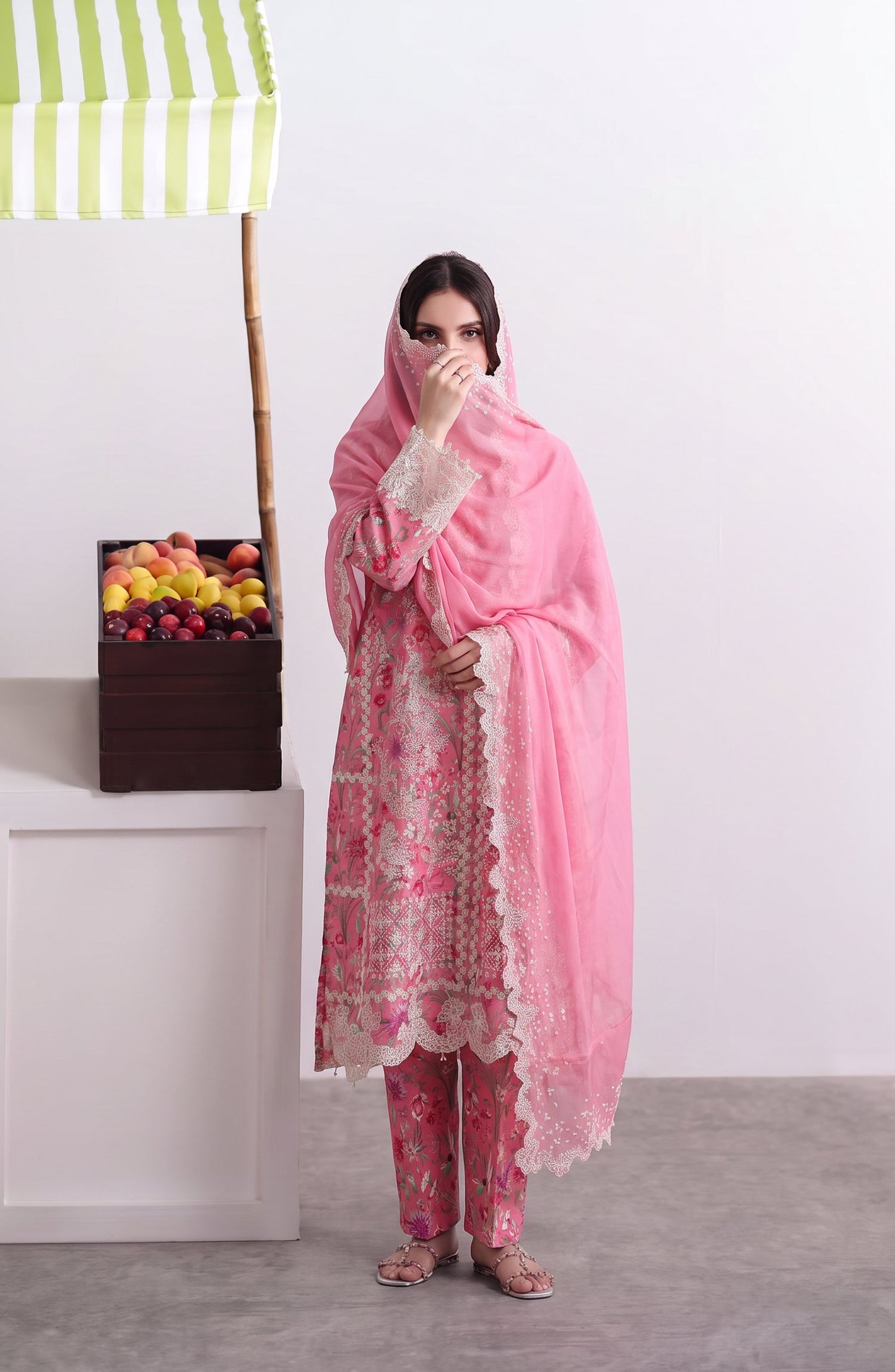 Noora by Amna Khadija Embroidered Cambric Stitched 3 Piece Suit - AKPN-08 - AM26ORA - Pink - Summer Collection