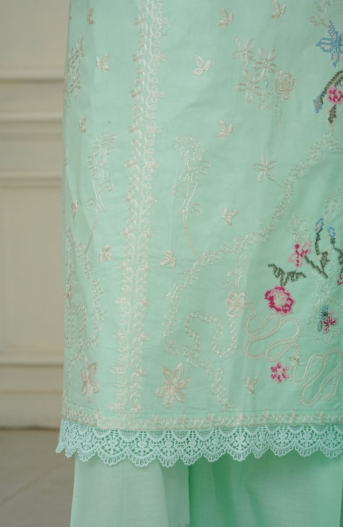 Noor e Sumaika by Amna Khadija Embroidered Lawn Stitched 3 Piece Suit - AKNS-02 - AM26NRSK - Sea Green - Summer Collection
