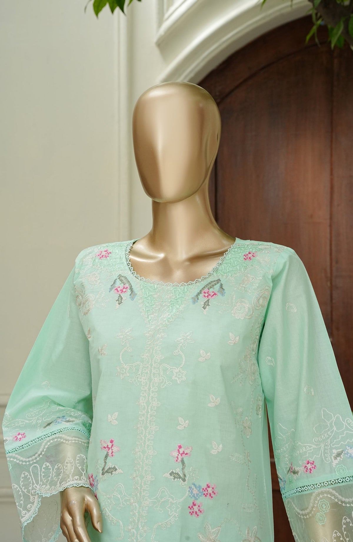 Noor e Sumaika by Amna Khadija Embroidered Lawn Stitched 3 Piece Suit - AKNS-02 - AM26NRSK - Sea Green - Summer Collection