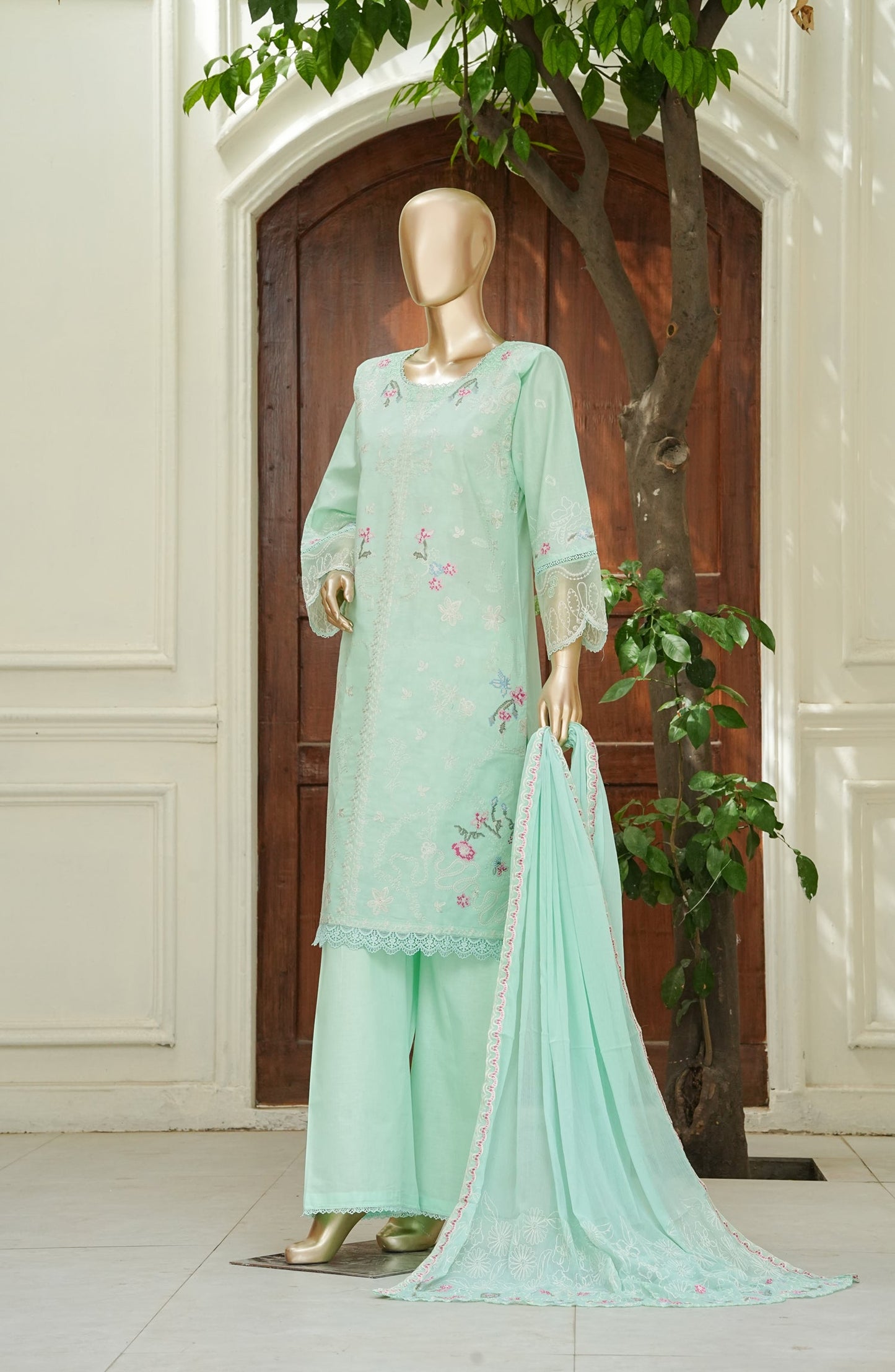 Noor e Sumaika by Amna Khadija Embroidered Lawn Stitched 3 Piece Suit - AKNS-02 - AM26NRSK - Sea Green - Summer Collection