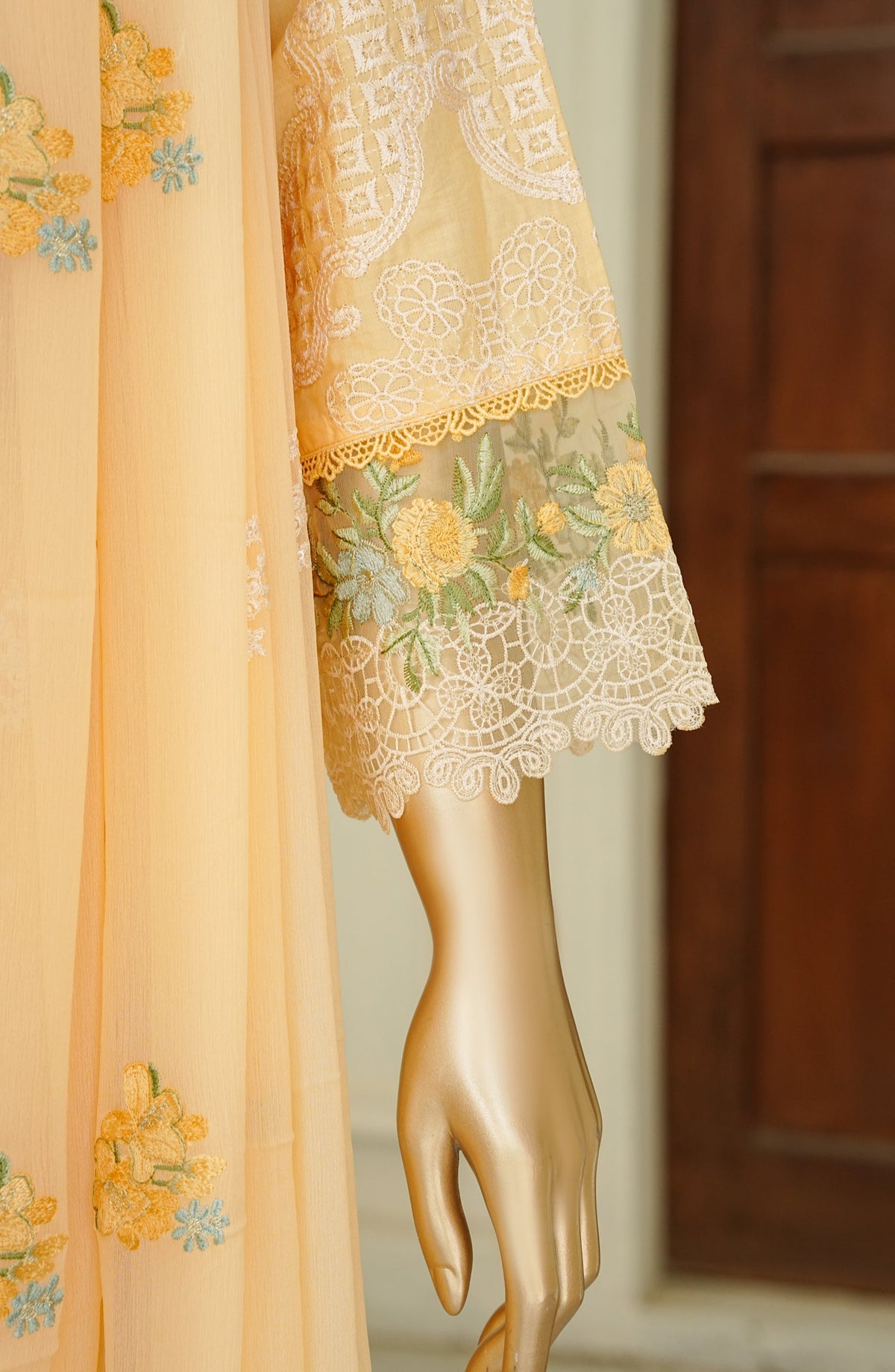 Noor e Sumaika by Amna Khadija Embroidered Lawn Stitched 3 Piece Suit - AKNS-04 - AM26NRSK - Yellow - Summer Collection