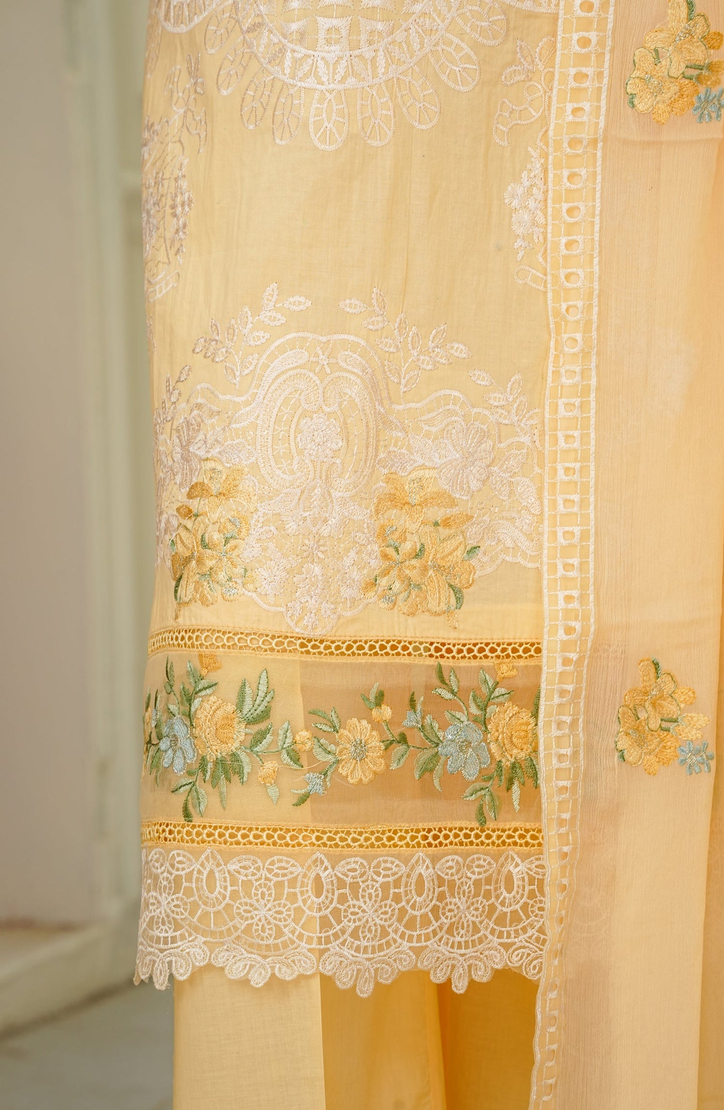 Noor e Sumaika by Amna Khadija Embroidered Lawn Stitched 3 Piece Suit - AKNS-04 - AM26NRSK - Yellow - Summer Collection