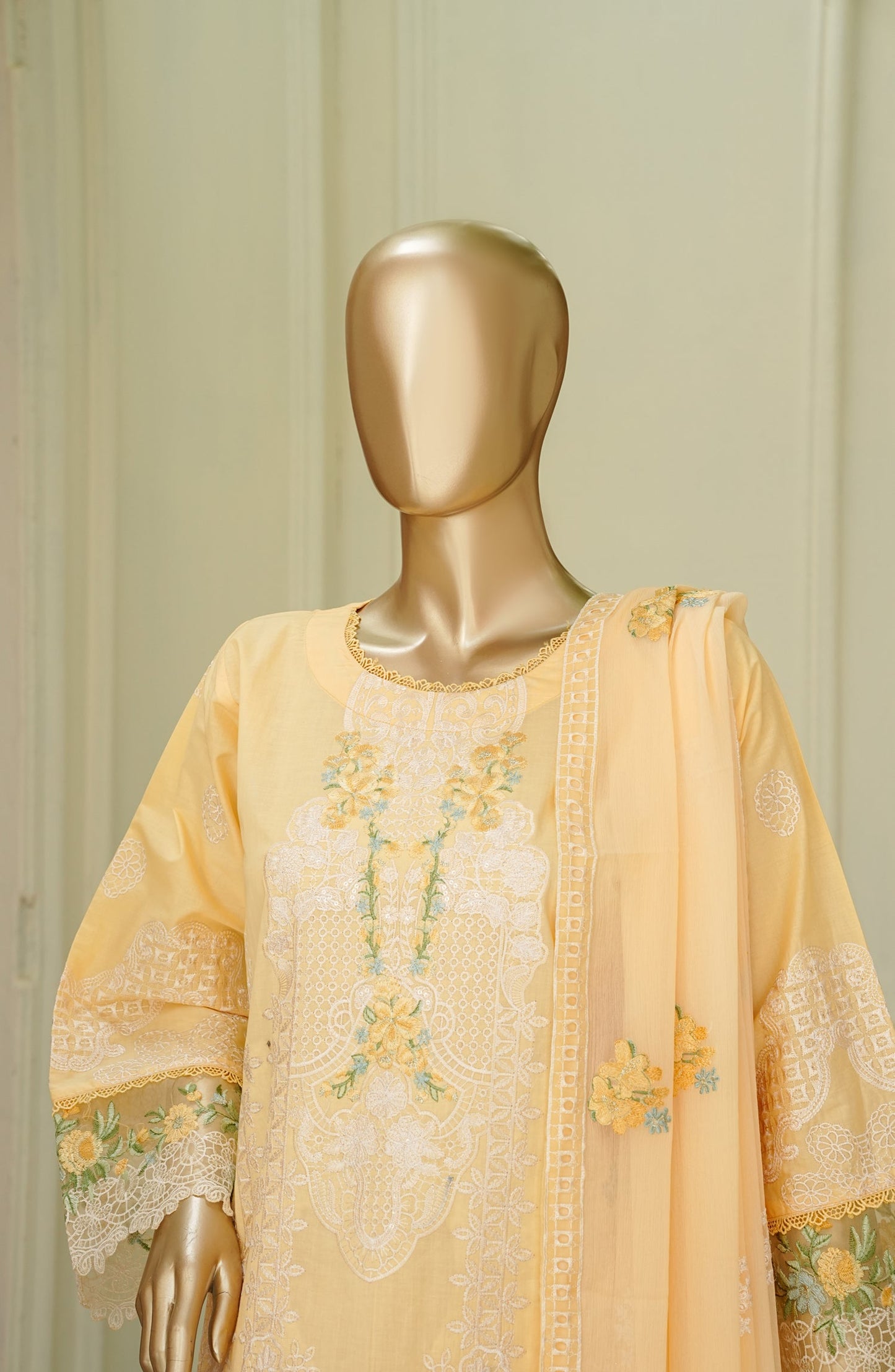 Noor e Sumaika by Amna Khadija Embroidered Lawn Stitched 3 Piece Suit - AKNS-04 - AM26NRSK - Yellow - Summer Collection