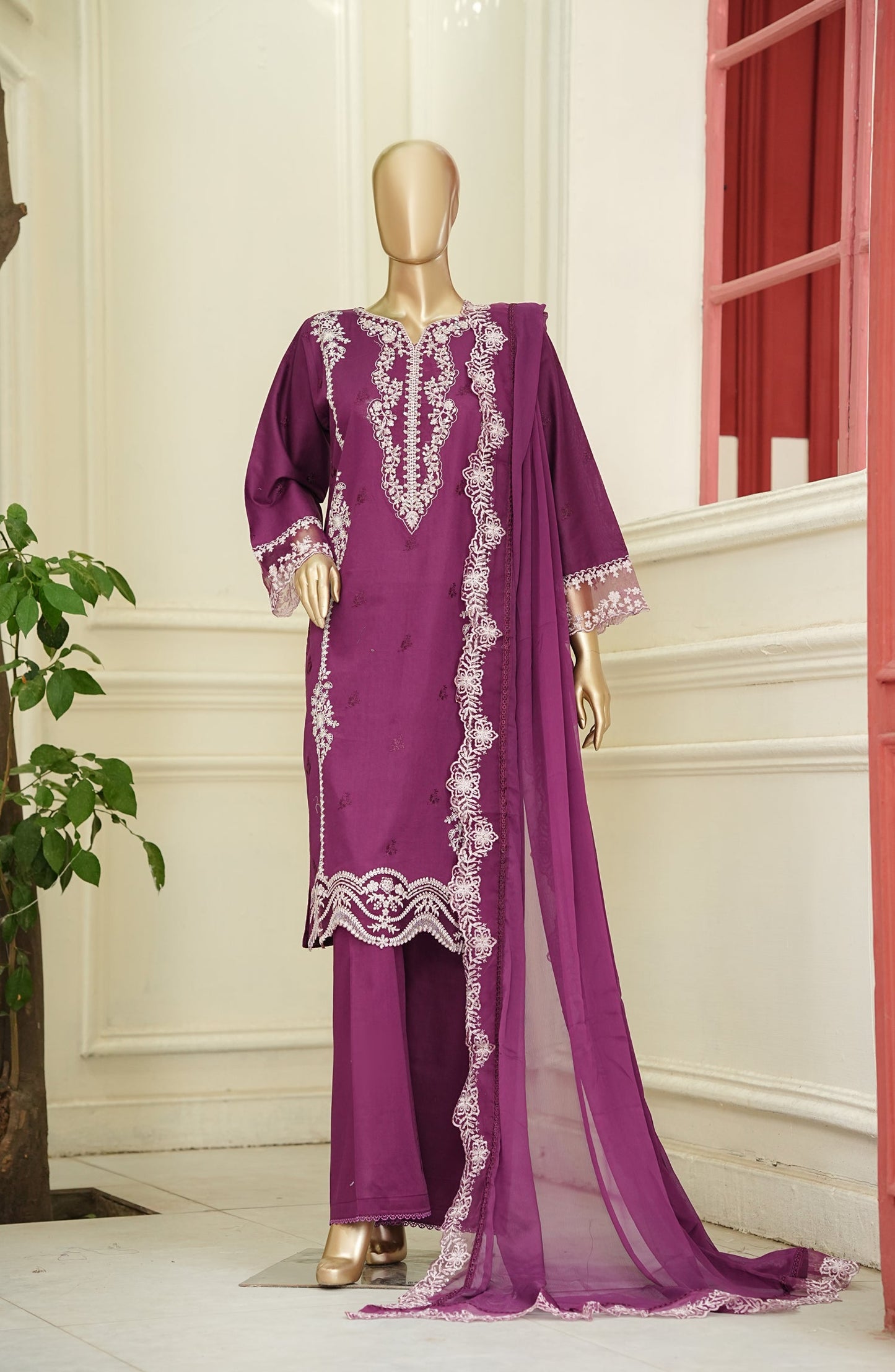 Noor e Sumaika by Amna Khadija Embroidered Lawn Stitched 3 Piece Suit - AKNS-16 - AM26NRSK - Purple - Summer Collection
