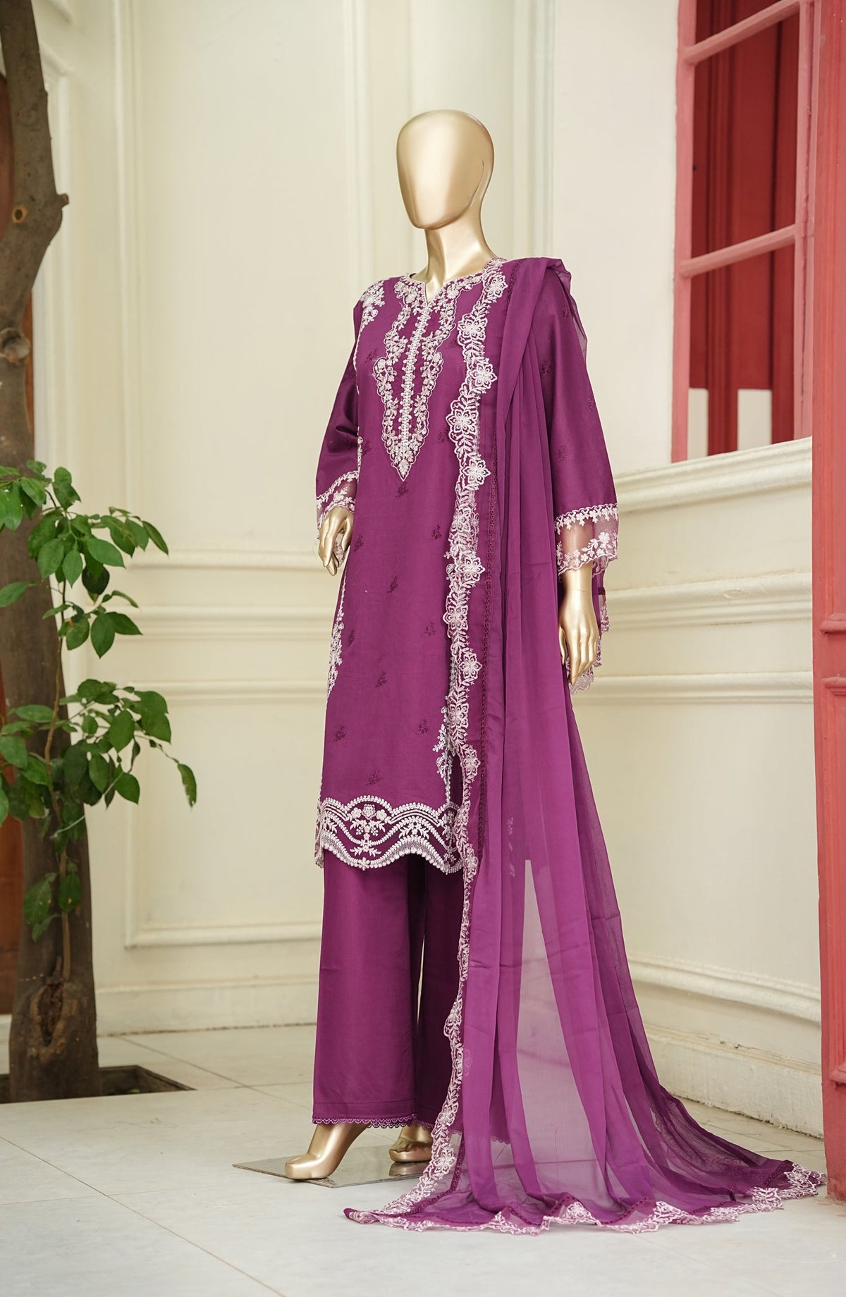 Noor e Sumaika by Amna Khadija Embroidered Lawn Stitched 3 Piece Suit - AKNS-16 - AM26NRSK - Purple - Summer Collection