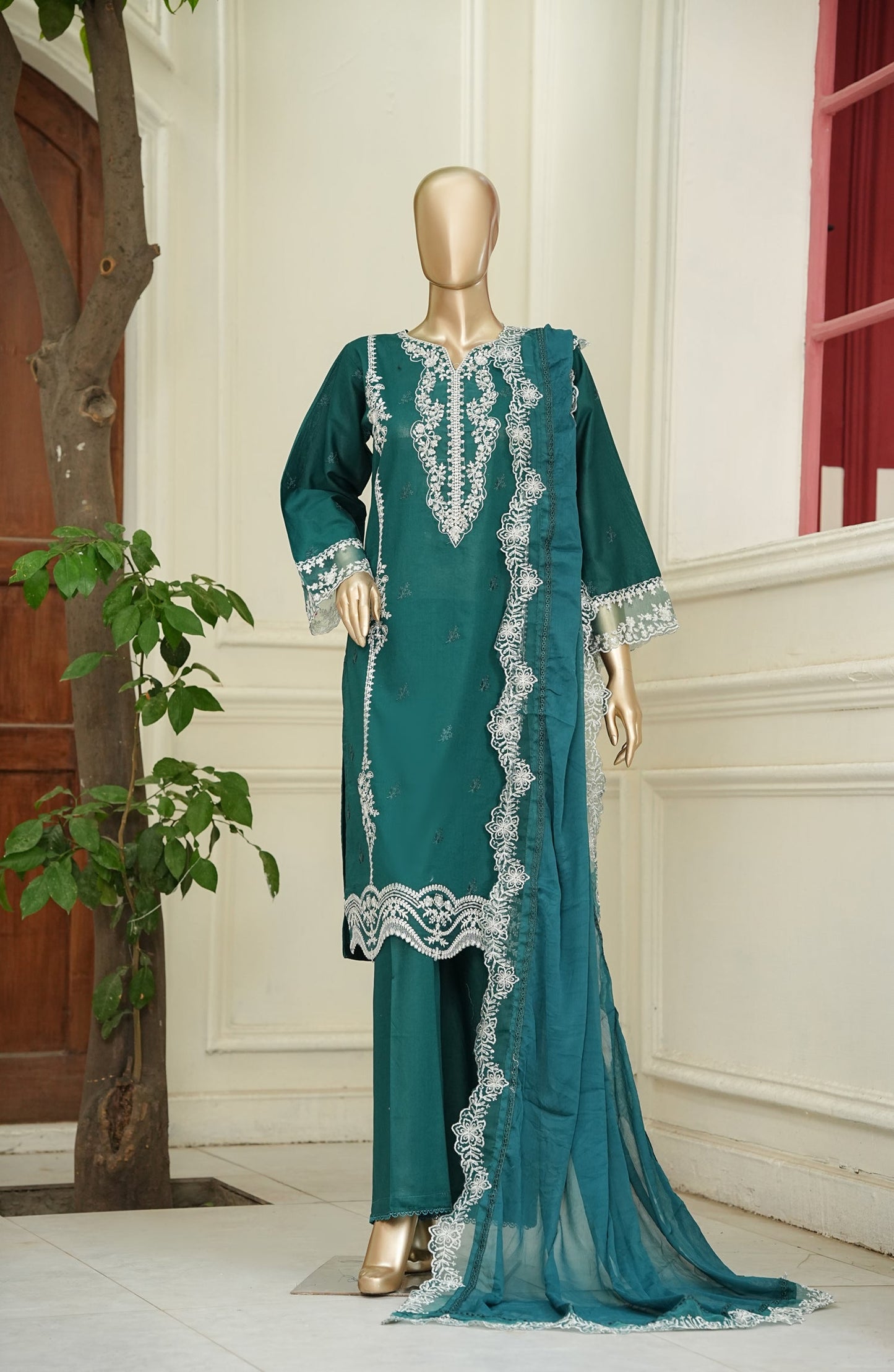 Noor e Sumaika by Amna Khadija Embroidered Lawn Stitched 3 Piece Suit - AKNS-19 - AM26NRSK - Green - Summer Collection