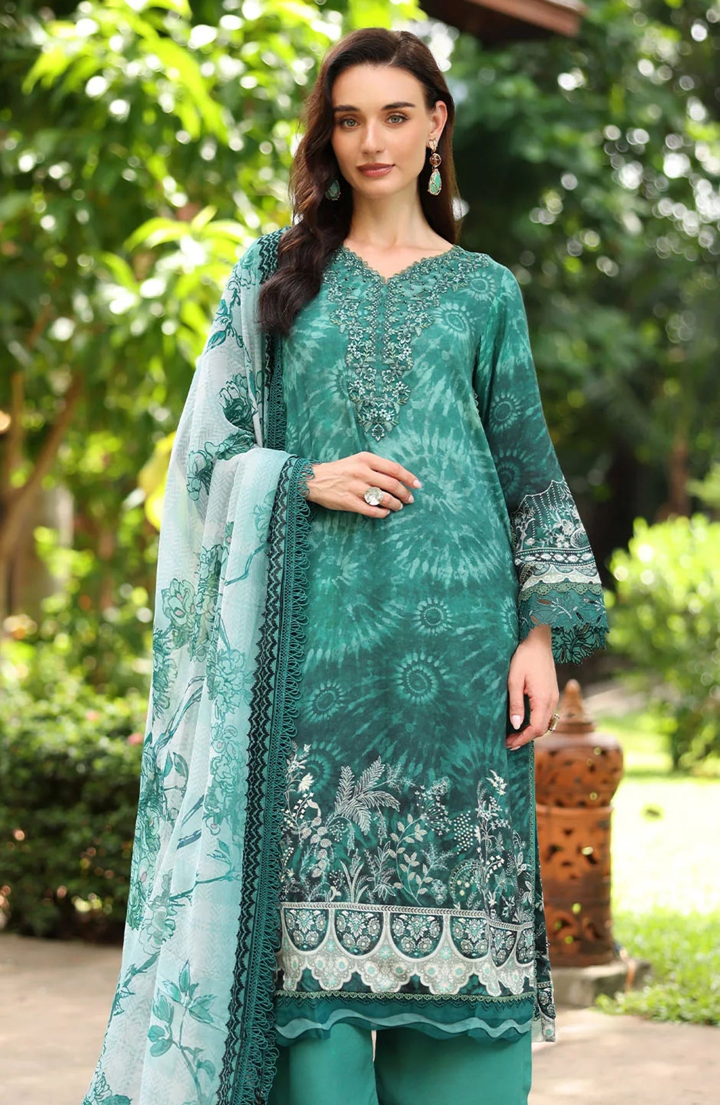 Nureh Daily Delights Embroidered Viscose Slub Unstitched 3 Piece Suit - DD-22 - NL25DD - Green - Daily Wear Collection
