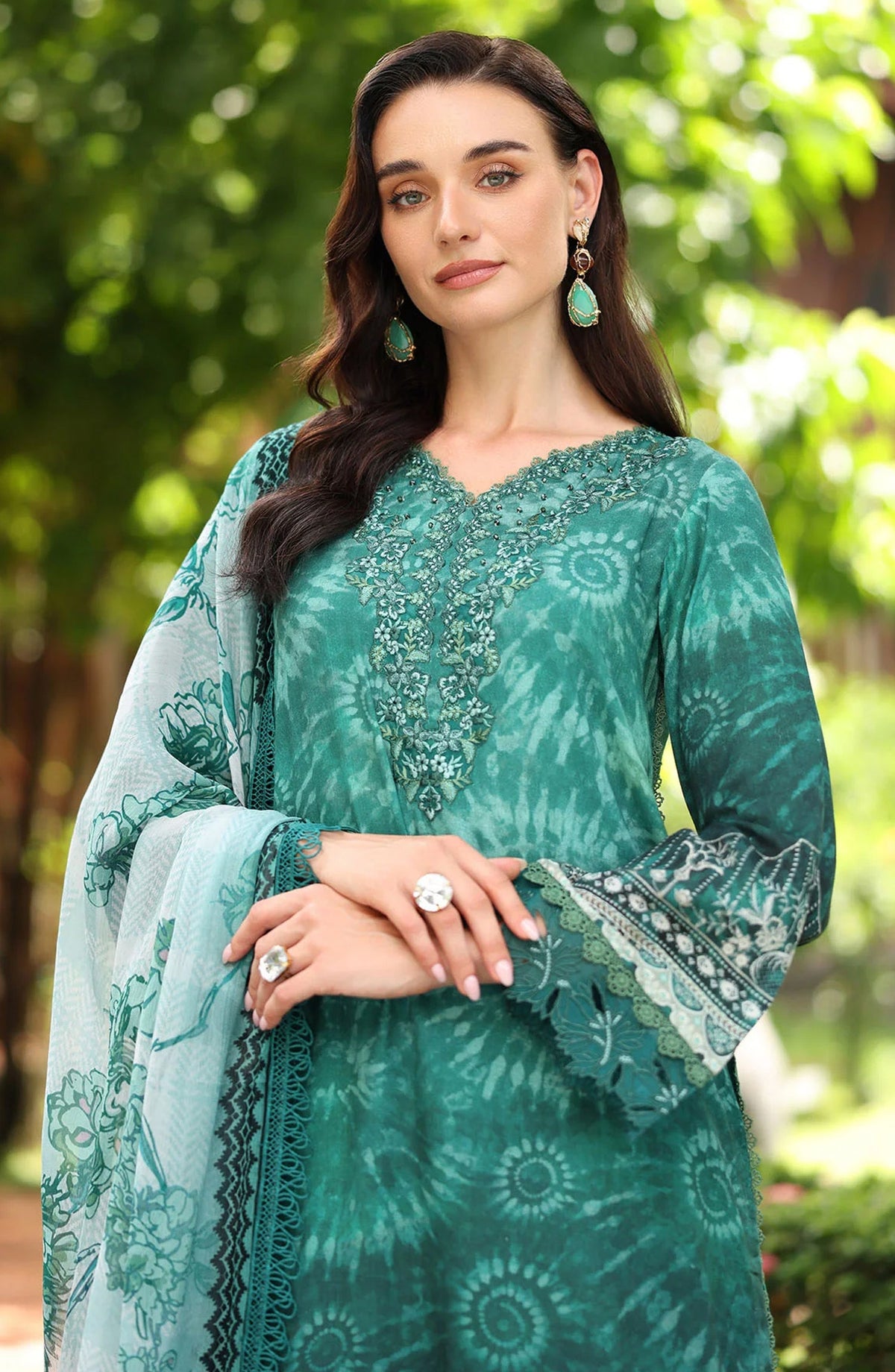 Nureh Daily Delights Embroidered Viscose Slub Unstitched 3 Piece Suit - DD-22 - NL25DD - Green - Daily Wear Collection