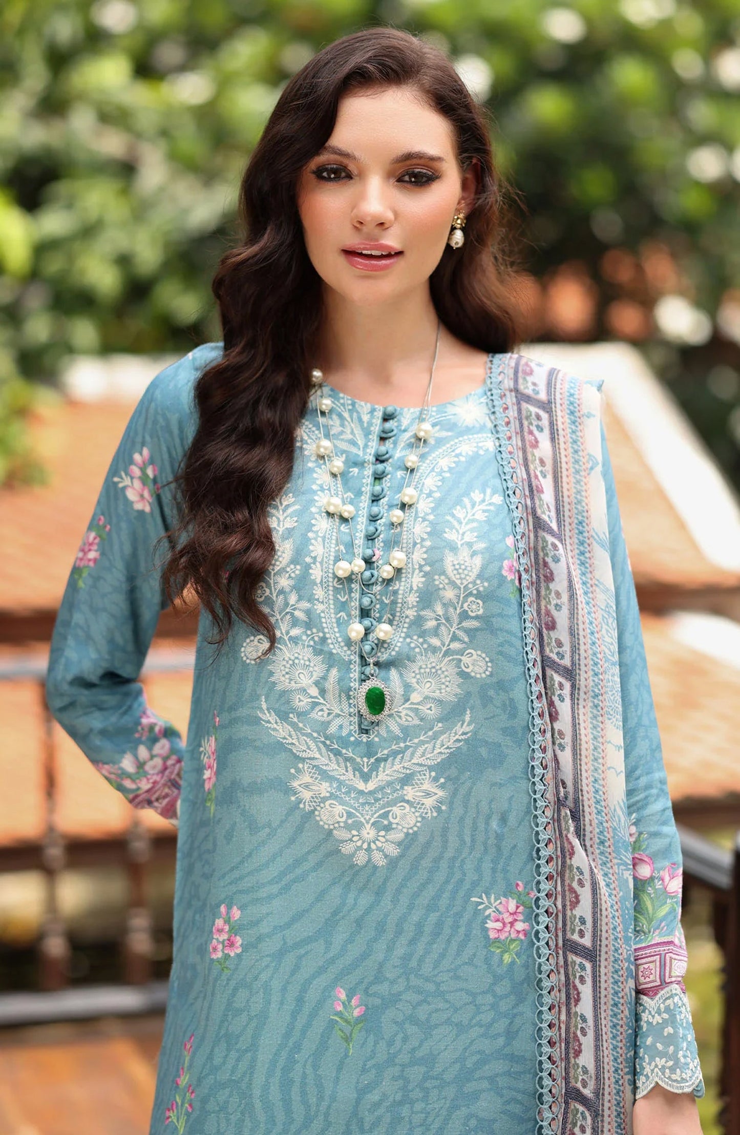 Nureh Daily Delights Embroidered Viscose Slub Unstitched 3 Piece Suit - DD-17 - NL25DD - Blue - Daily Wear Collection