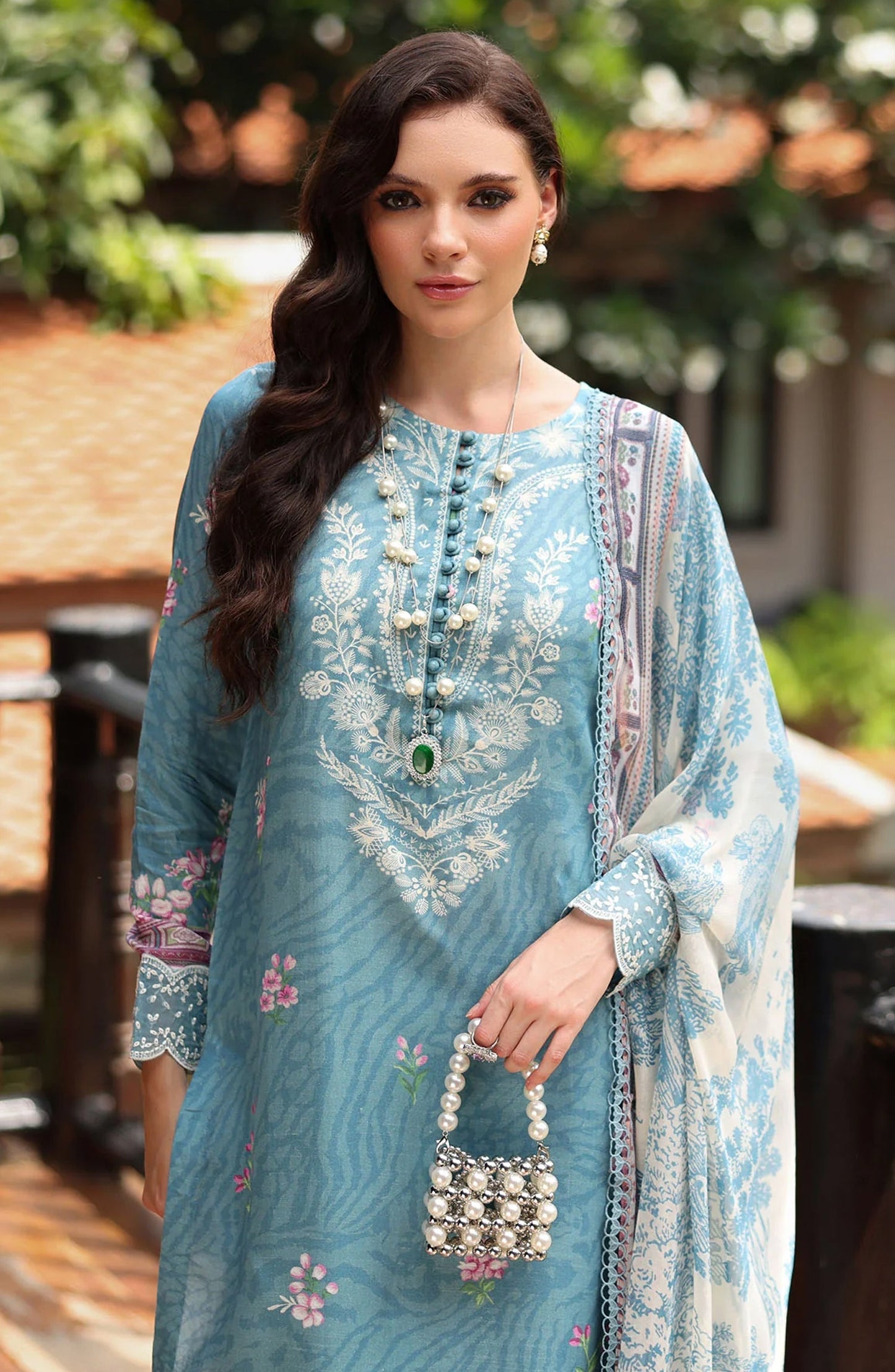 Nureh Daily Delights Embroidered Viscose Slub Unstitched 3 Piece Suit - DD-17 - NL25DD - Blue - Daily Wear Collection