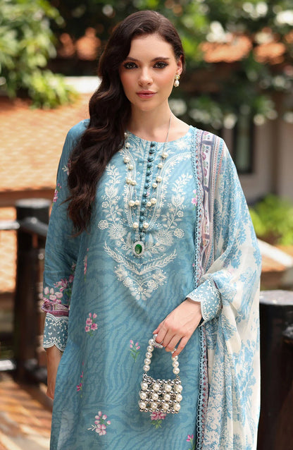 Nureh Daily Delights Embroidered Viscose Slub Unstitched 3 Piece Suit - DD-17 - NL25DD - Blue - Daily Wear Collection