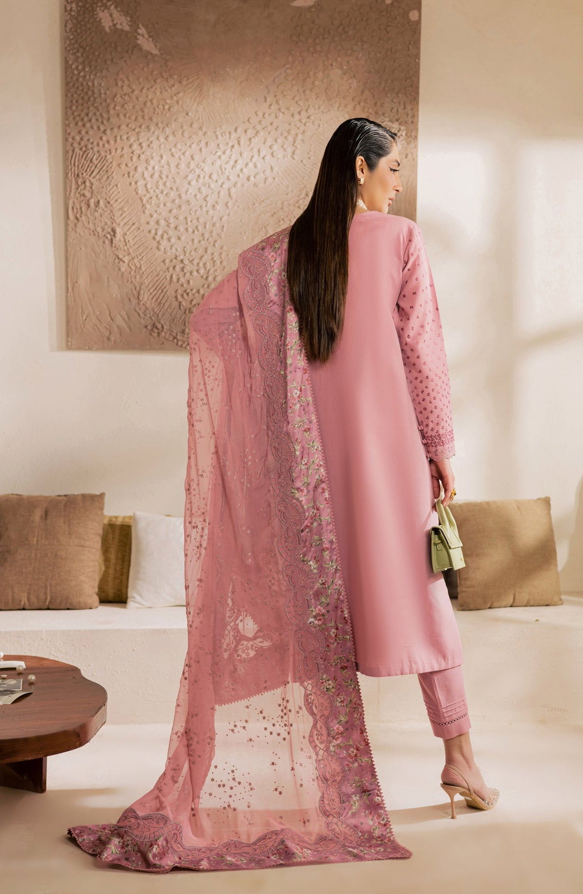 Nureh Exclusive Embroidered Lawn Unstitched 3 Piece Suit - NE-216 - NL26KL - Pink - Luxury Collection