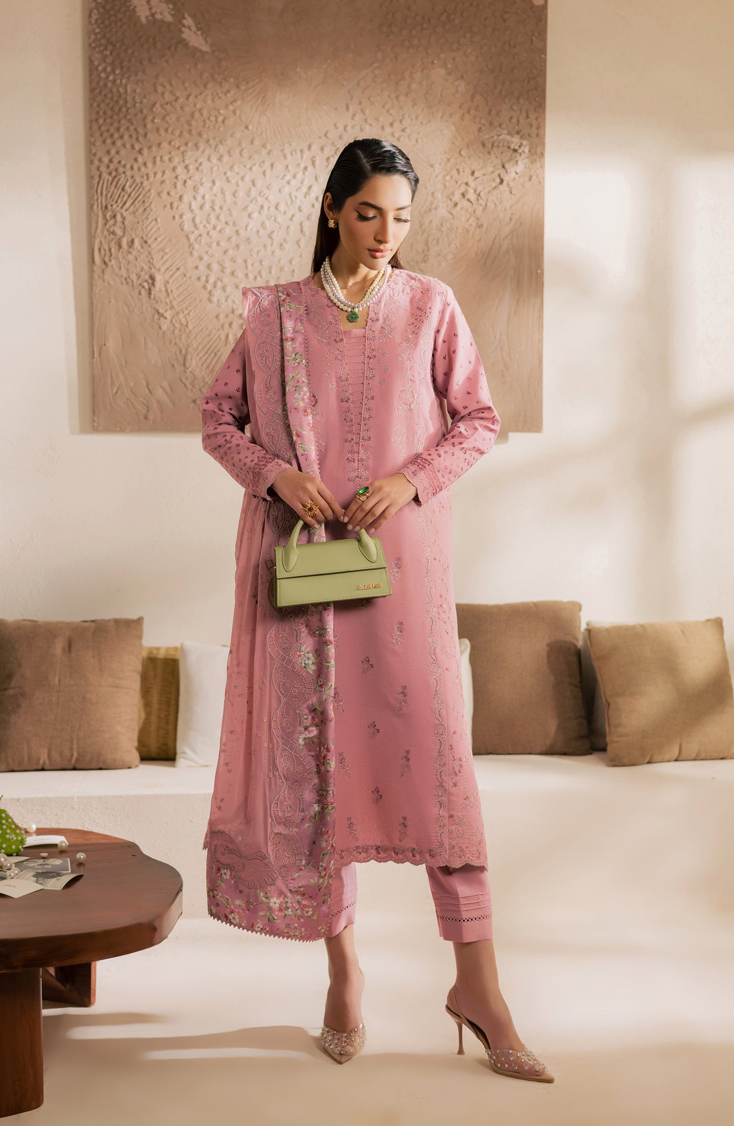 Nureh Exclusive Embroidered Lawn Unstitched 3 Piece Suit - NE-216 - NL26KL - Pink - Luxury Collection