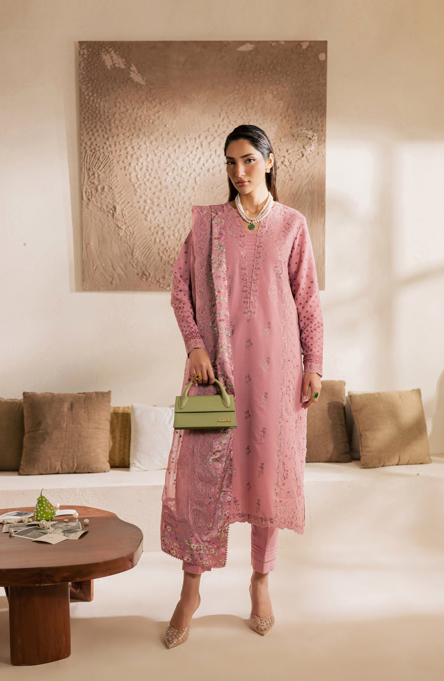 Nureh Exclusive Embroidered Lawn Unstitched 3 Piece Suit - NE-216 - NL26KL - Pink - Luxury Collection