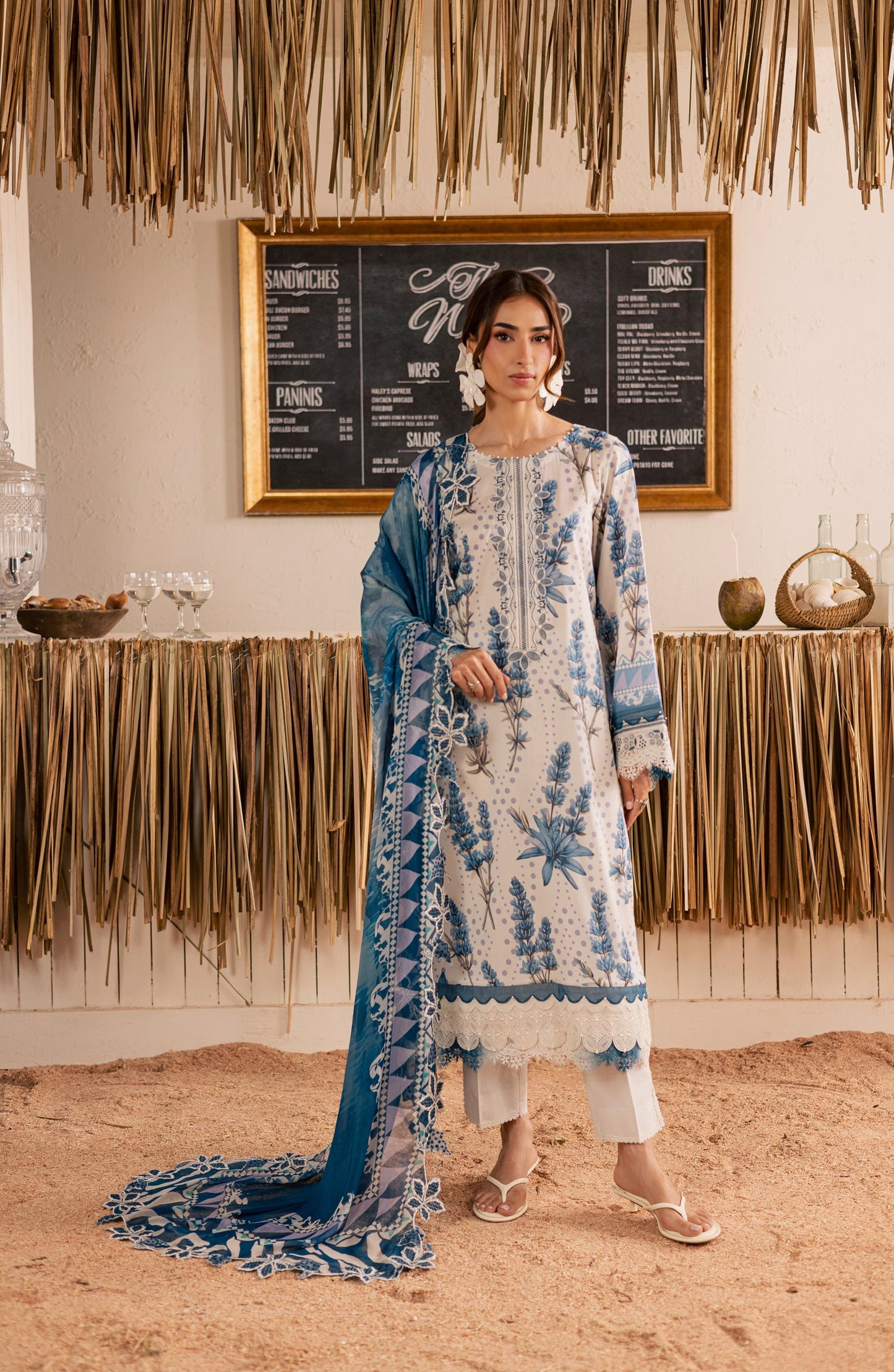 Nureh Gardenia Embroidered Lawn Unstitched 3 Piece Suit - NSG-220 - NL26DE - Blue - Summer Collection