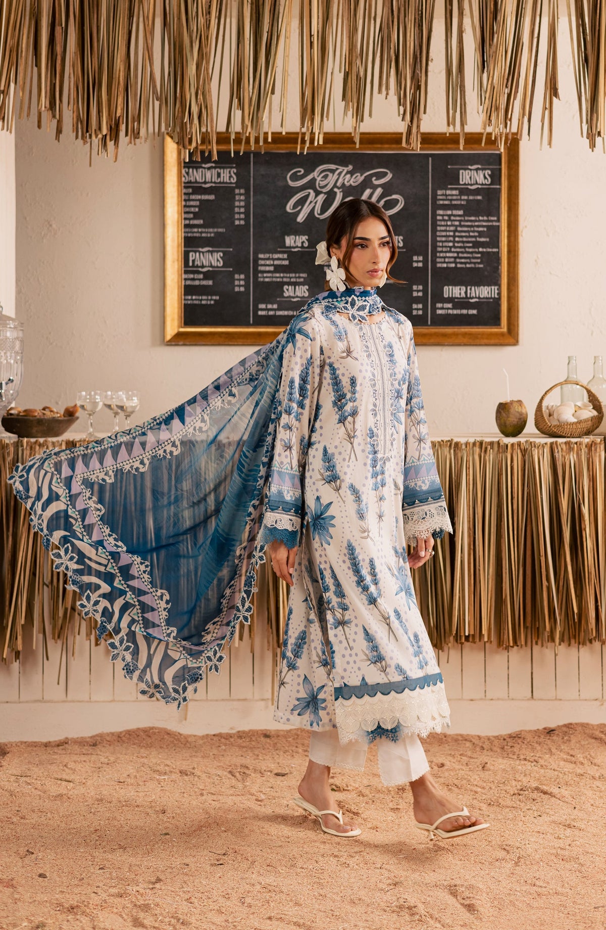 Nureh Gardenia Embroidered Lawn Unstitched 3 Piece Suit - NSG-220 - NL26DE - Blue - Summer Collection