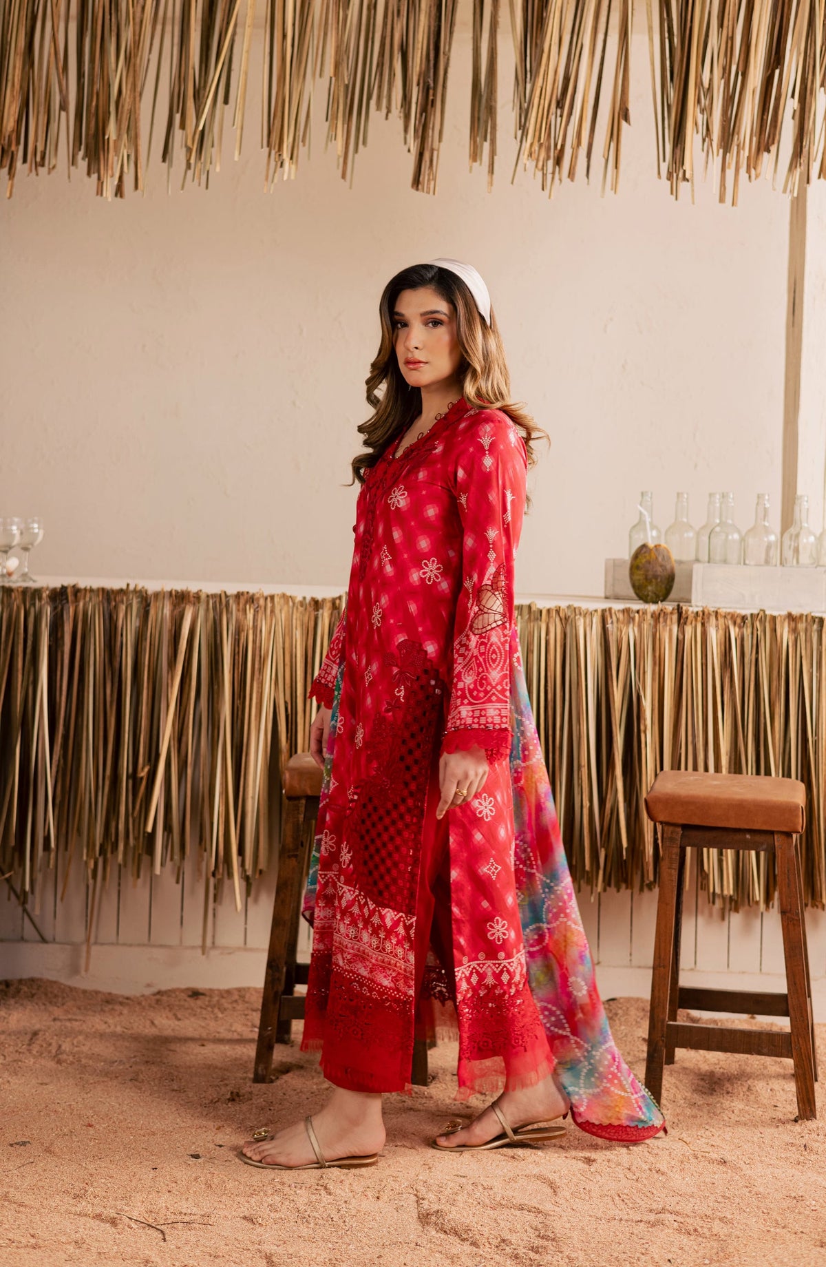 Nureh Gardenia Embroidered Lawn Unstitched 3 Piece Suit - NSG-223 - NL26DE - Red - Summer Collection