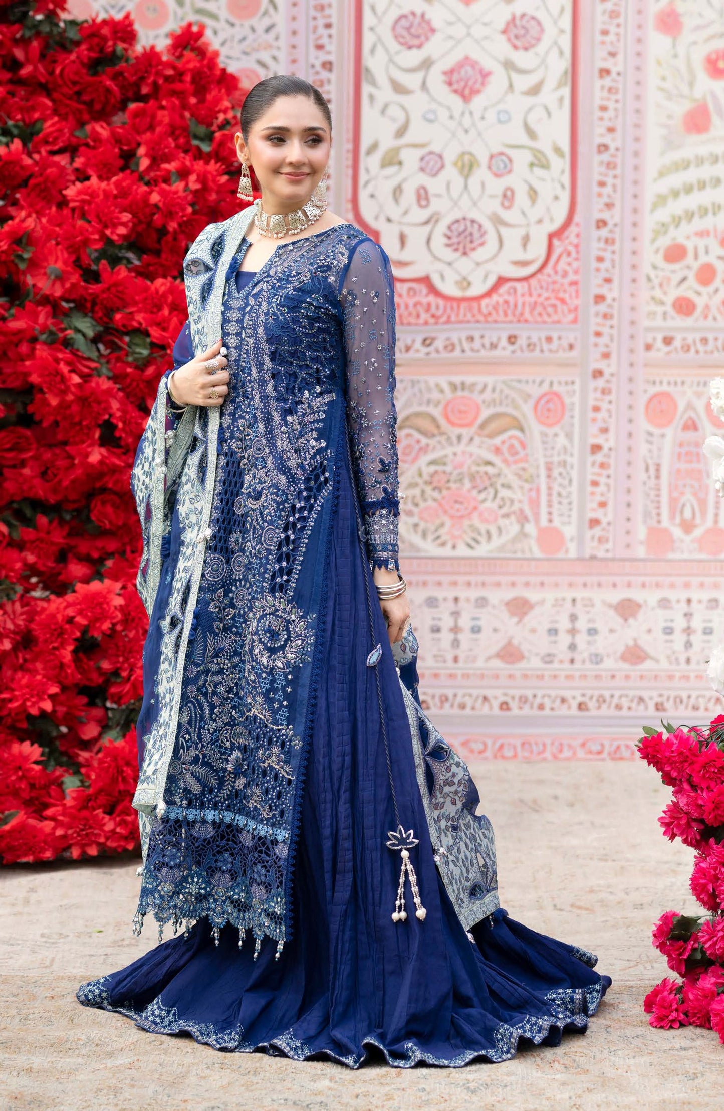 Nureh Jhoomro Embroidered Organza Unstitched 3 Piece Suit - NL-99 - NL26JHO - Blue - Festive Collection