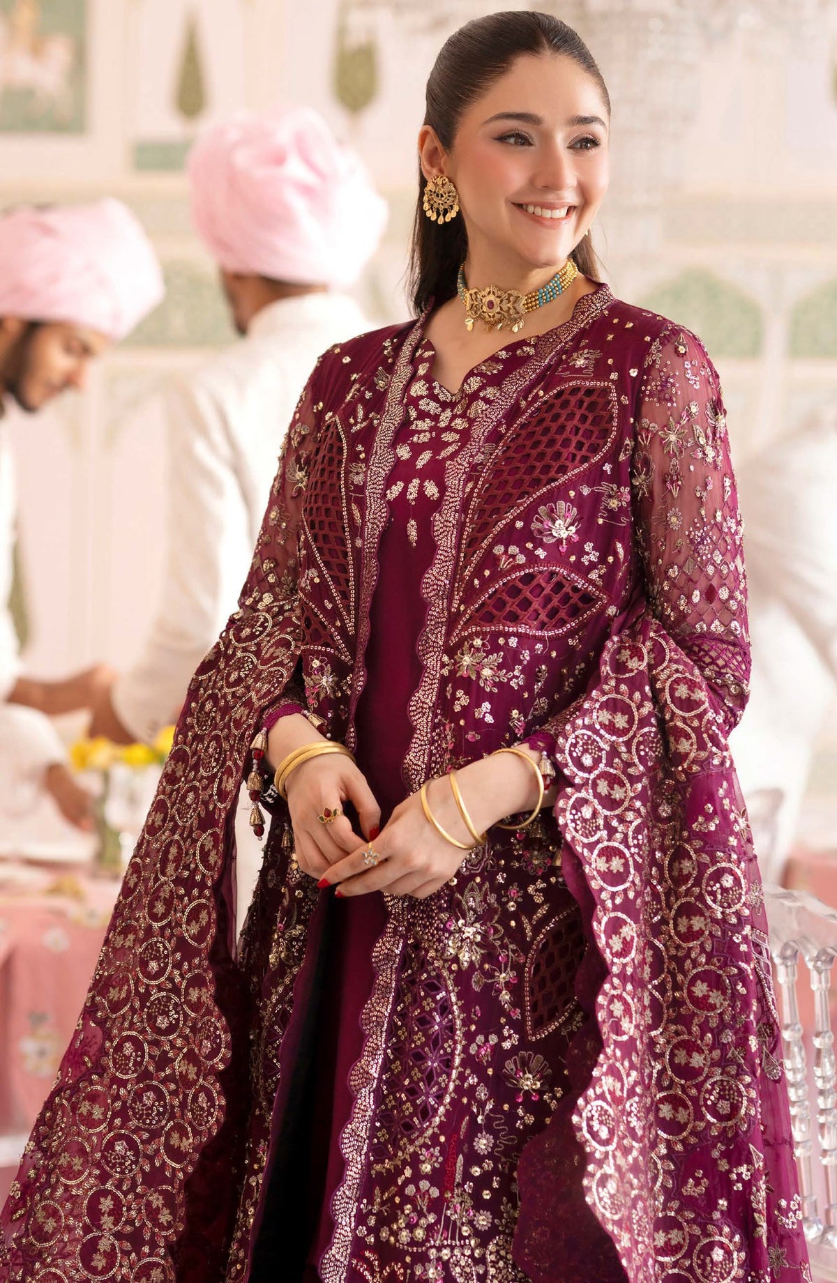 Nureh Jhoomro Embroidered Chiffon Unstitched 3 Piece Suit - NL-97 - NL26JHO - Pink - Festive Collection