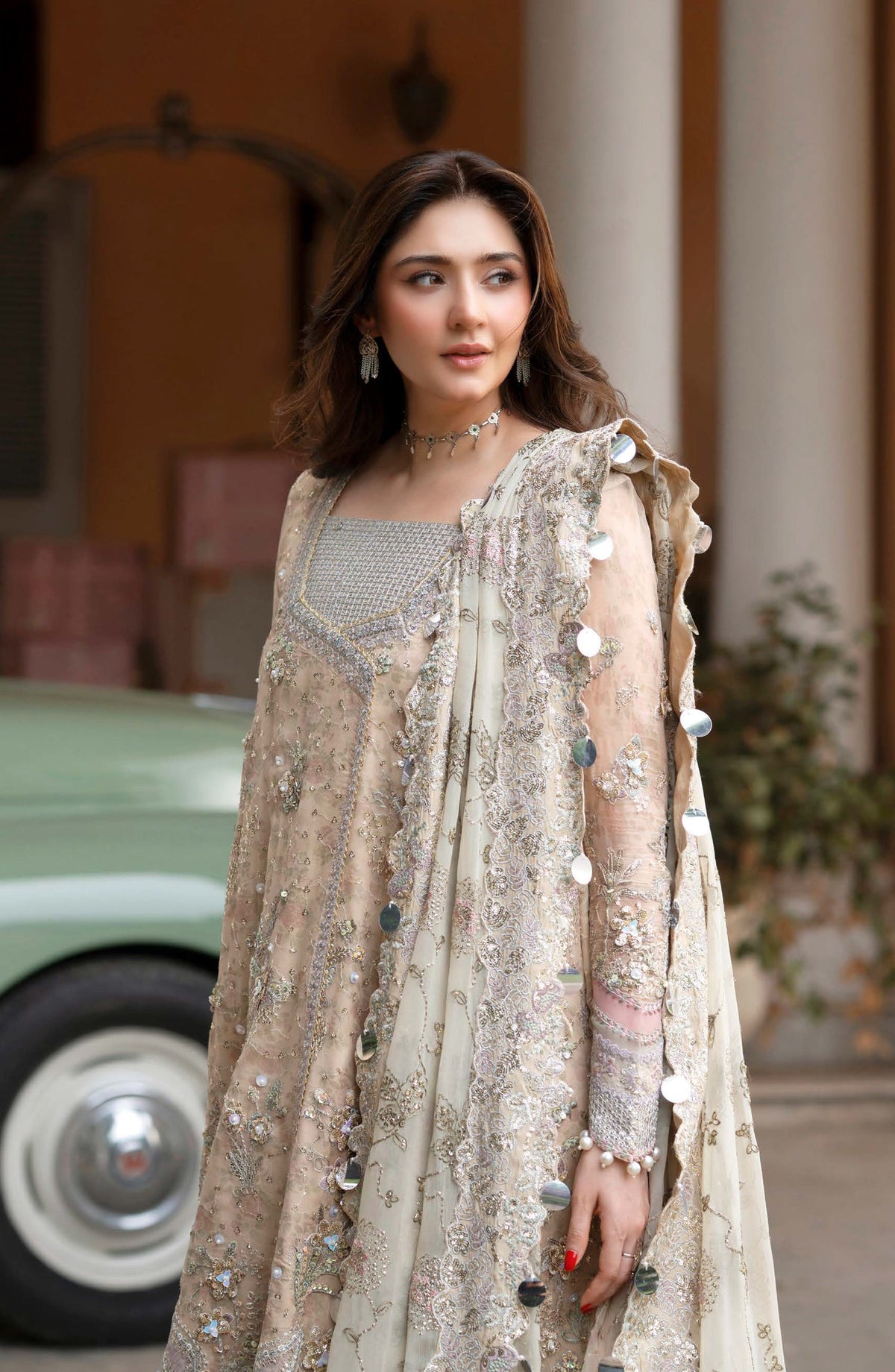Nureh Jhoomro Embroidered Chiffon Unstitched 3 Piece Suit - NL-96 - NL26JHO - Beige - Festive Collection