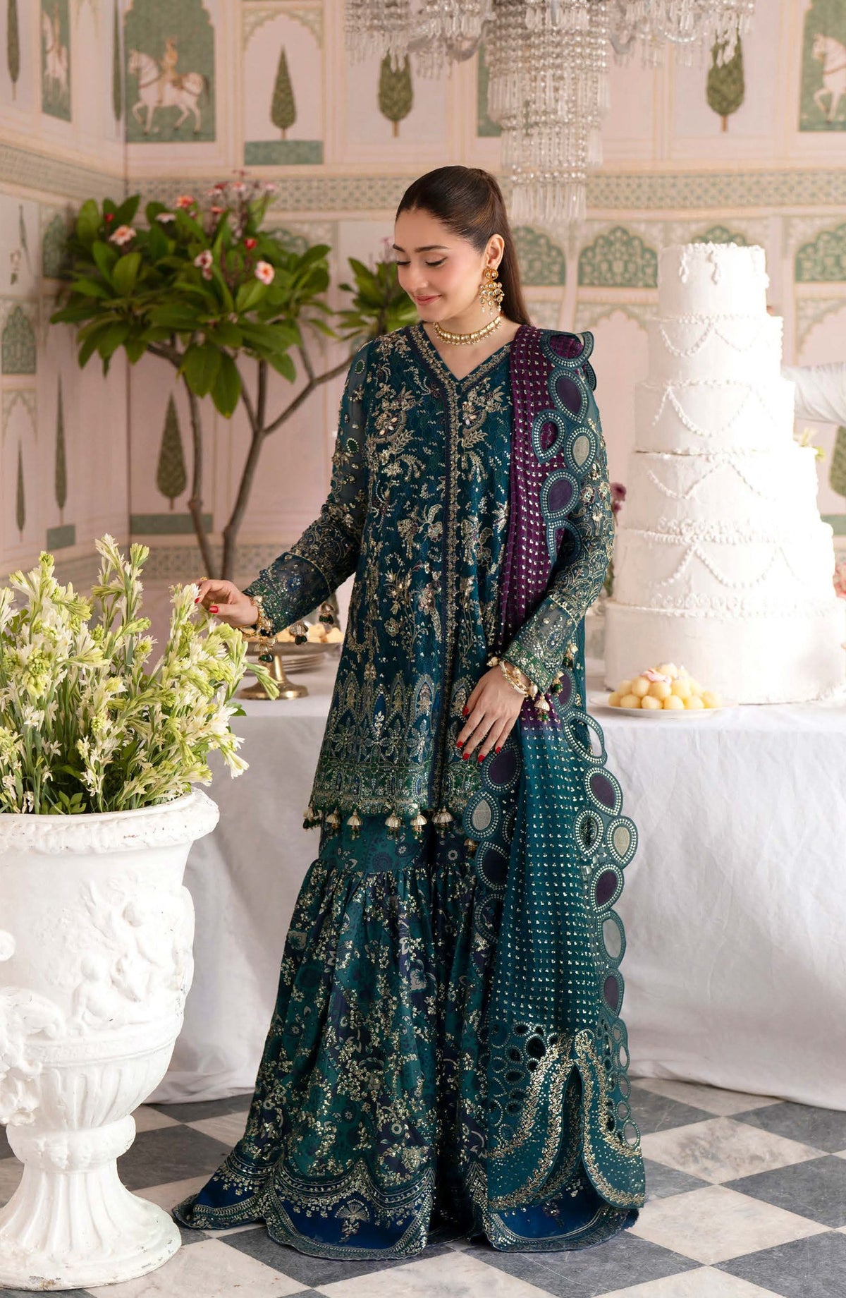 Nureh Jhoomro Embroidered Chiffon Unstitched 3 Piece Suit - NL-94 - NL26JHO - Green - Festive Collection