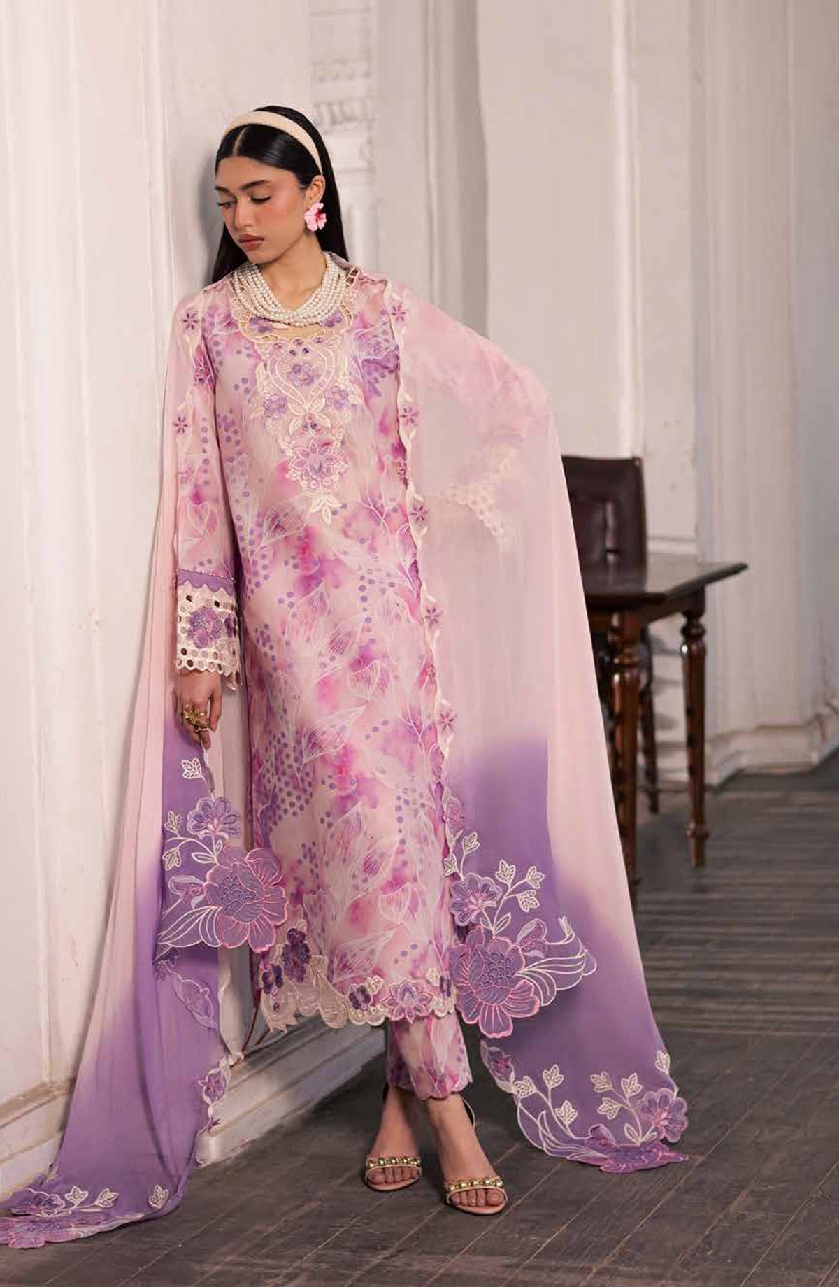 Nureh Maya Embroidered Lawn Unstitched 3 Piece Suit - NS-165 - NL26MIA - Pink - Summer Collection