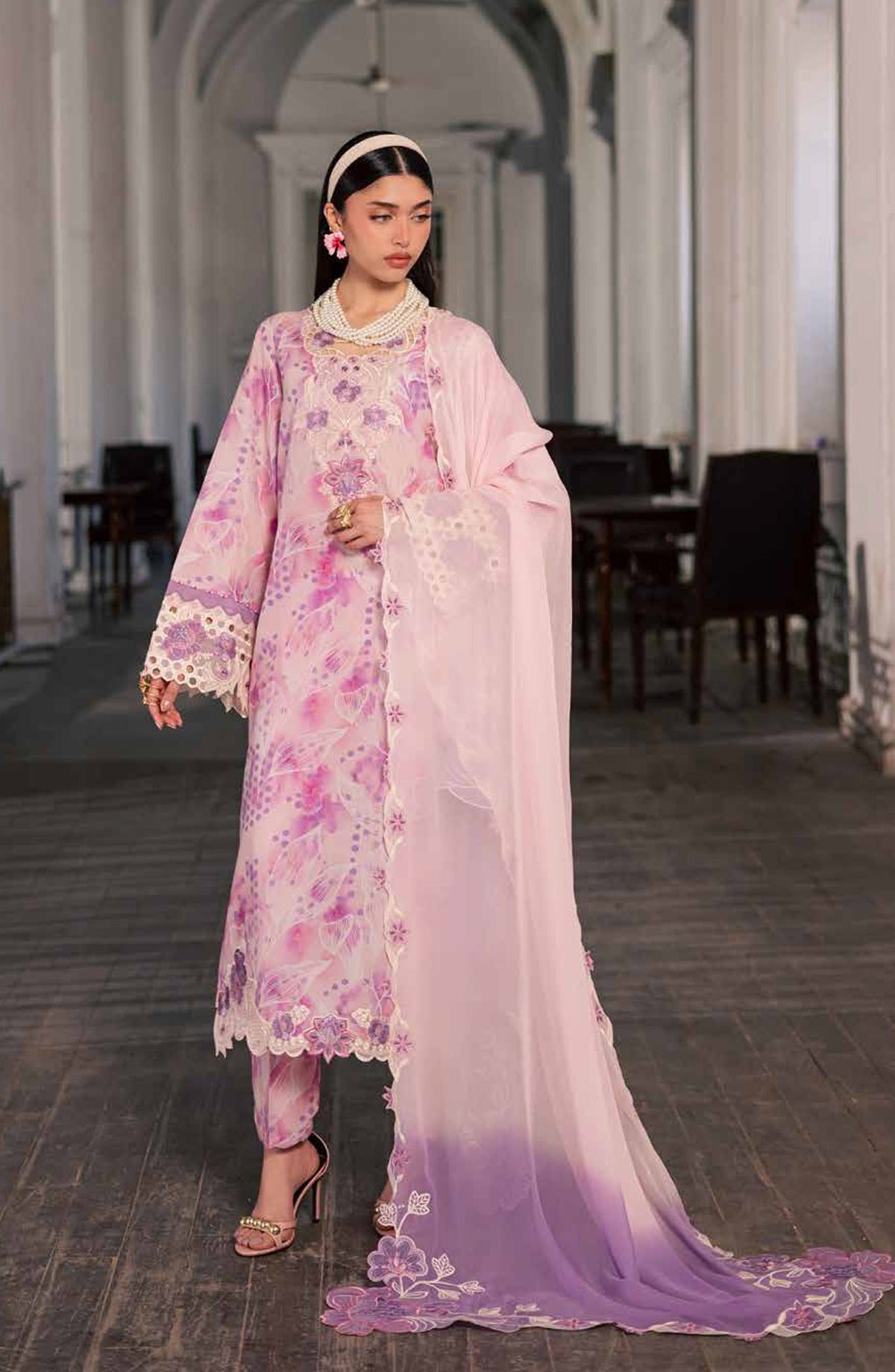 Nureh Maya Embroidered Lawn Unstitched 3 Piece Suit - NS-165 - NL26MIA - Pink - Summer Collection