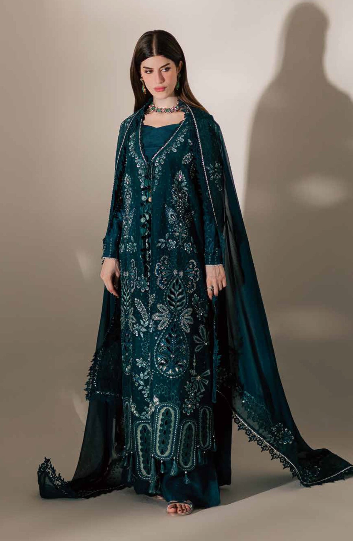 Nureh Luxury Embroidered Silk Unstitched 3 Piece Suit - S-33 - NL26SL - Green - Festive Collection