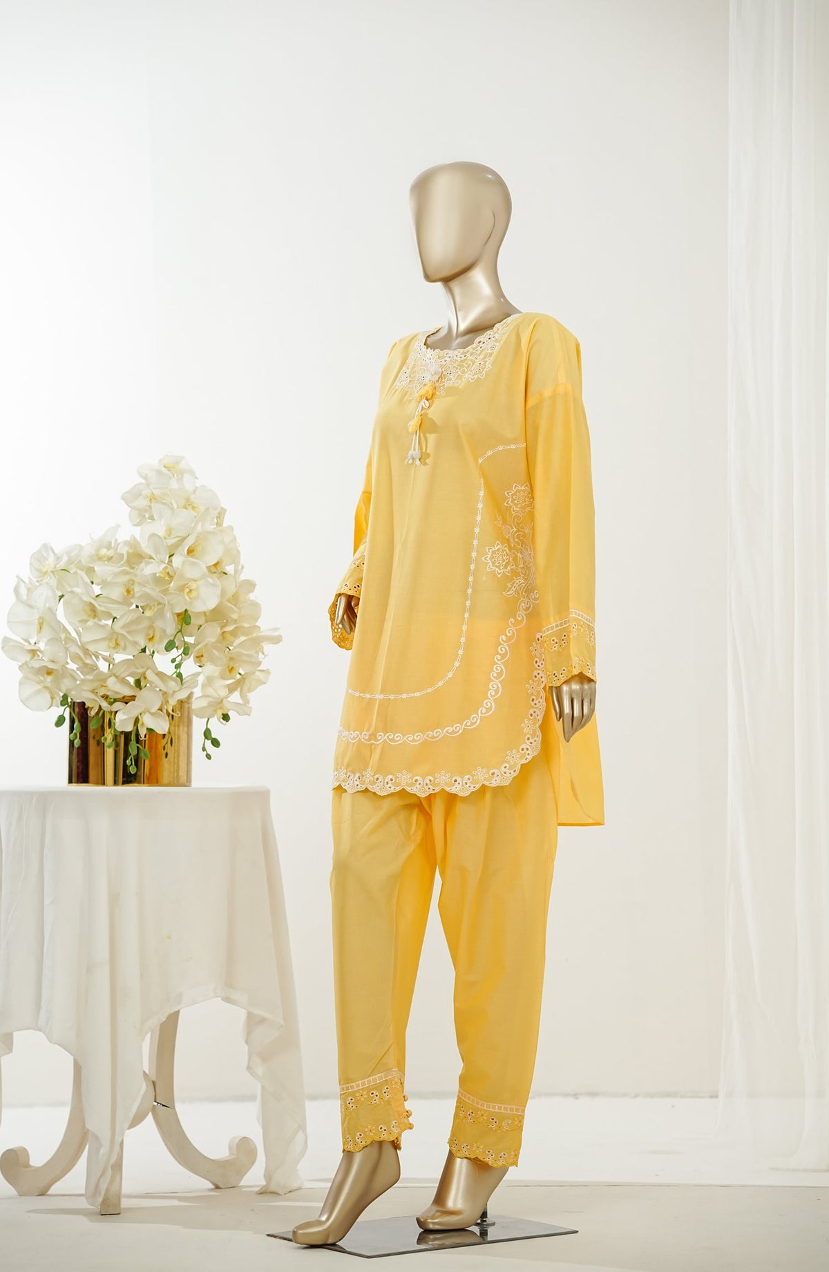 Nush Aira by Amna Khadija Embroidered Cotton Stitched 2 Piece Co-ord Set - AKNA-08 - AM26AANK - Yellow - Summer Collection