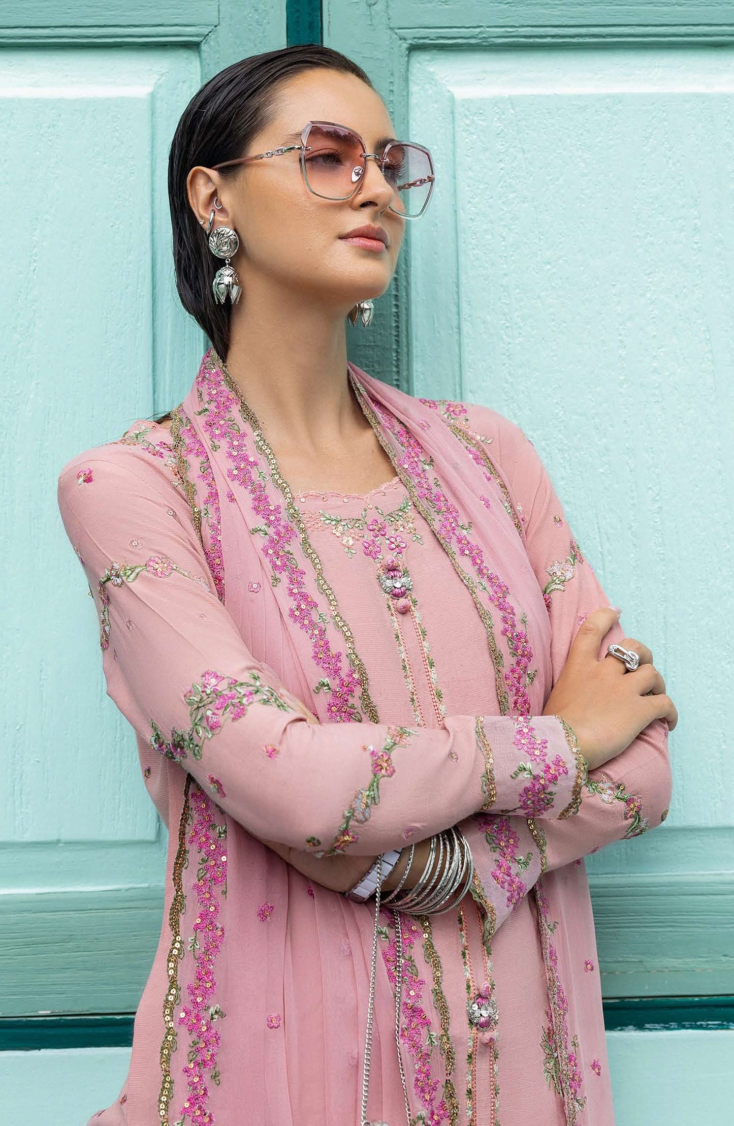 Nuvera by Mushq Embroidered Raw Silk Unstitched 3 Piece Suit - Elowen - MQ25NV - Pink - Luxury Collection