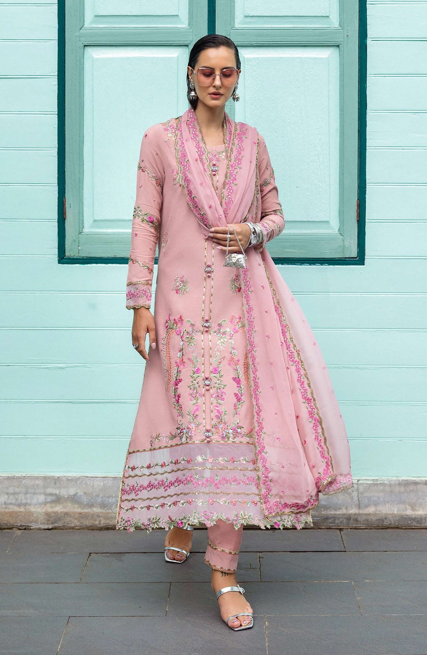 Nuvera by Mushq Embroidered Raw Silk Unstitched 3 Piece Suit - Elowen - MQ25NV - Pink - Luxury Collection