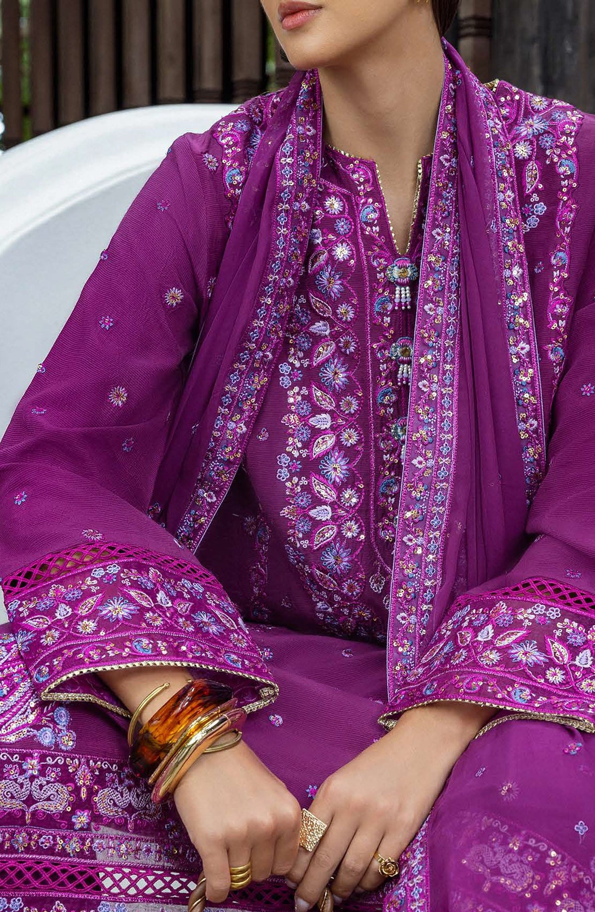 Nuvera by Mushq Embroidered Raw Silk Unstitched 3 Piece Suit - Avenelle - MQ25NV - Dark Purple - Luxury Collection