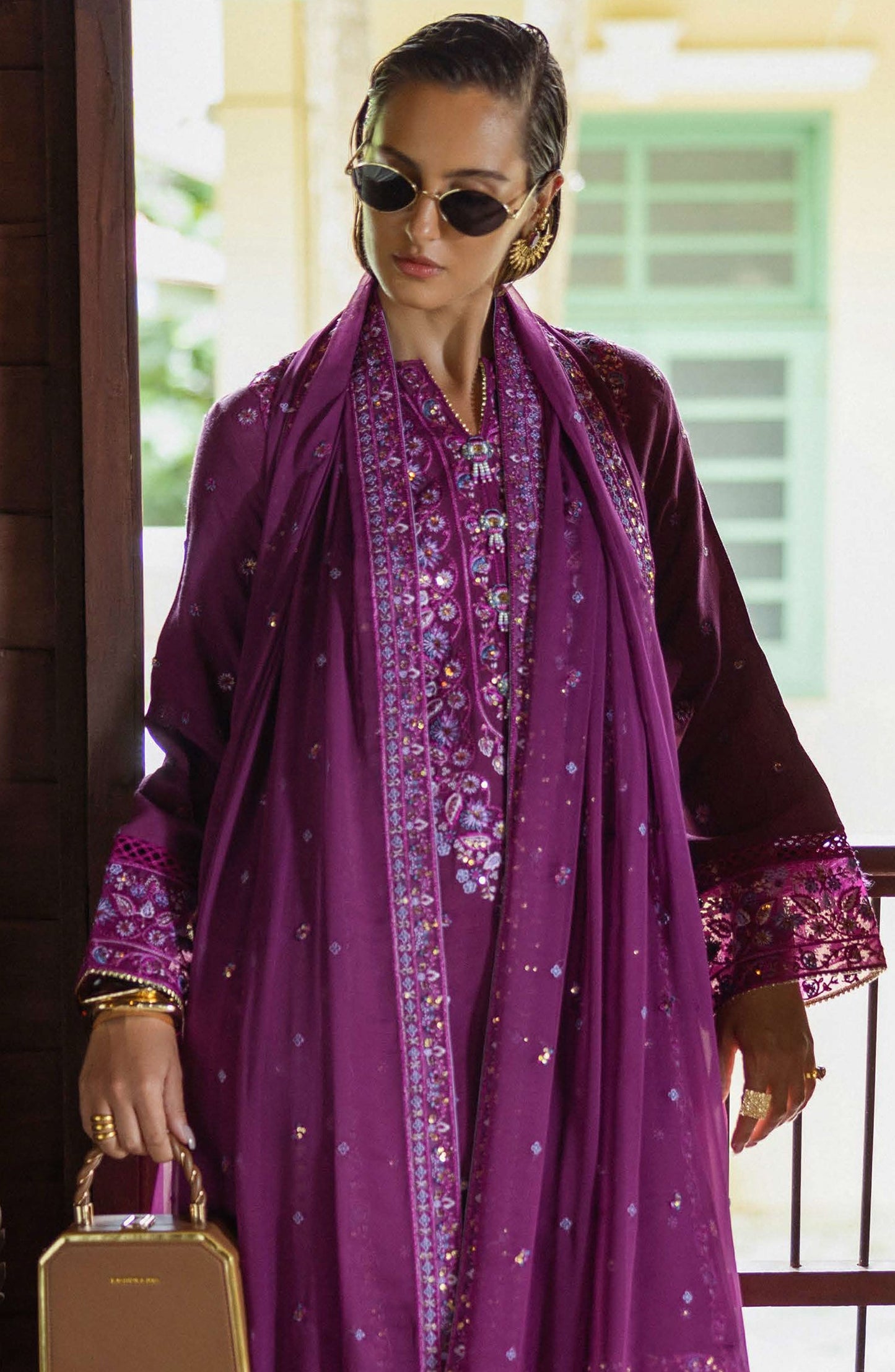 Nuvera by Mushq Embroidered Raw Silk Unstitched 3 Piece Suit - Avenelle - MQ25NV - Dark Purple - Luxury Collection