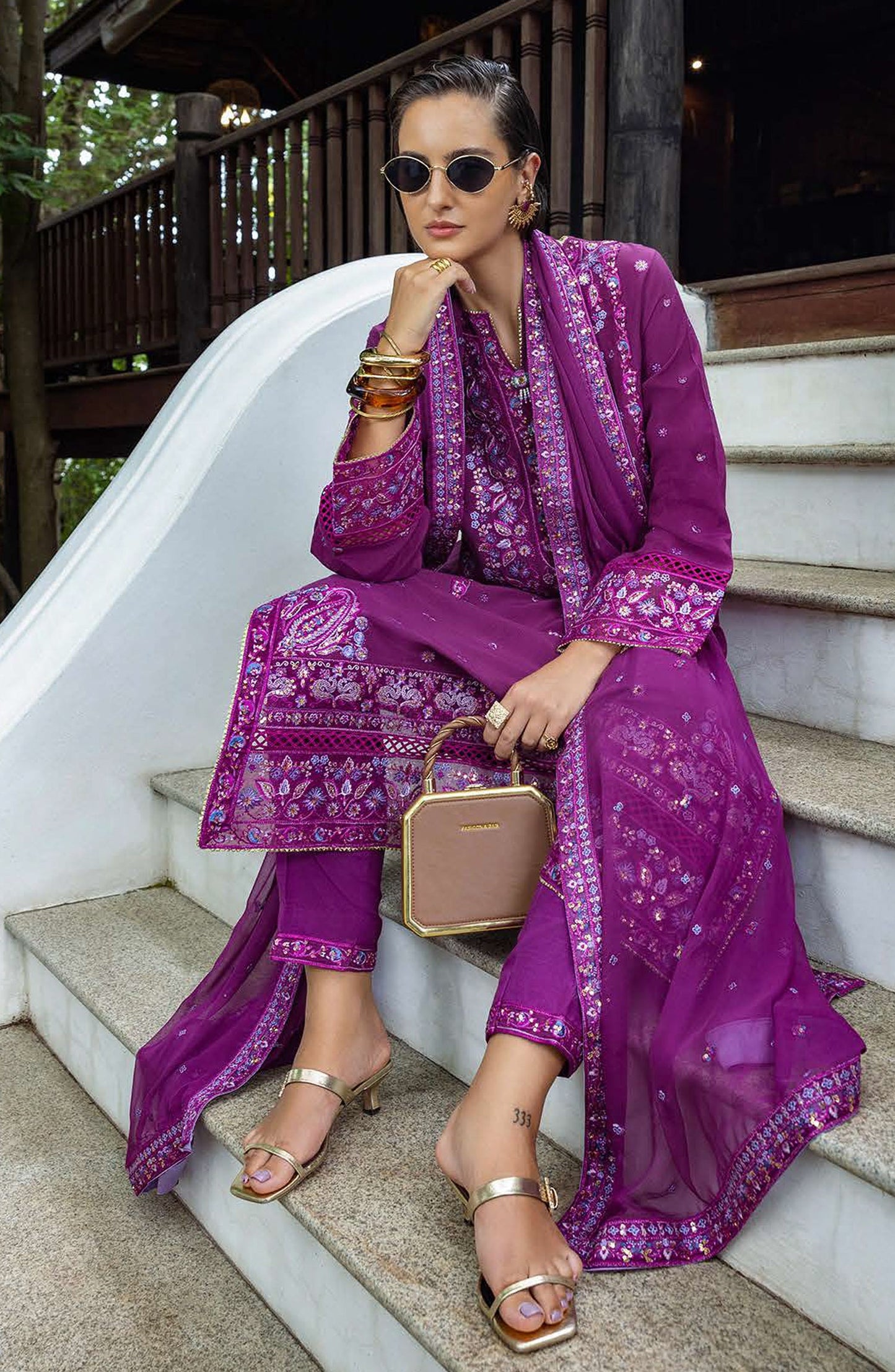 Nuvera by Mushq Embroidered Raw Silk Unstitched 3 Piece Suit - Avenelle - MQ25NV - Dark Purple - Luxury Collection